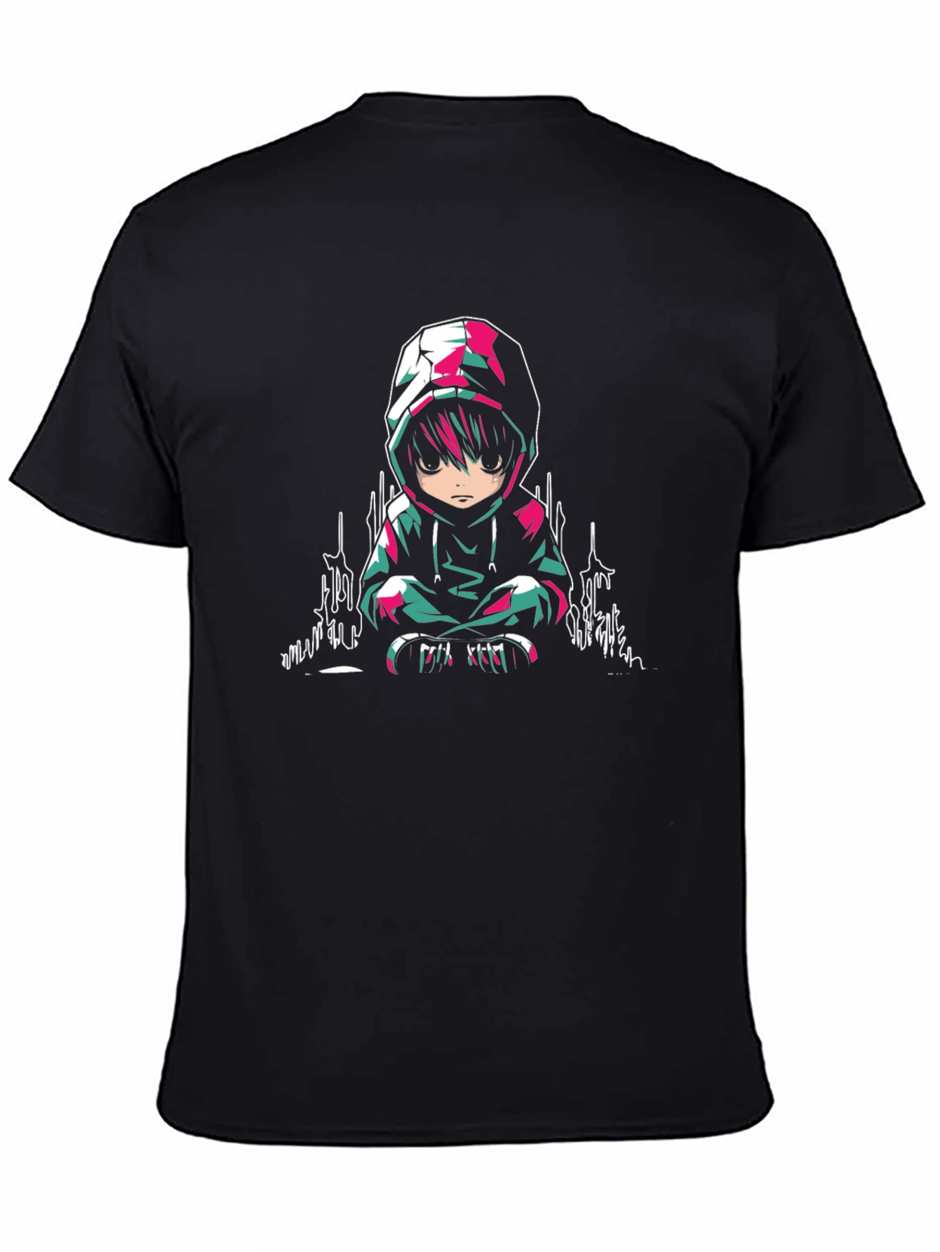 Anime Character Graphic Print Black T-Shirt