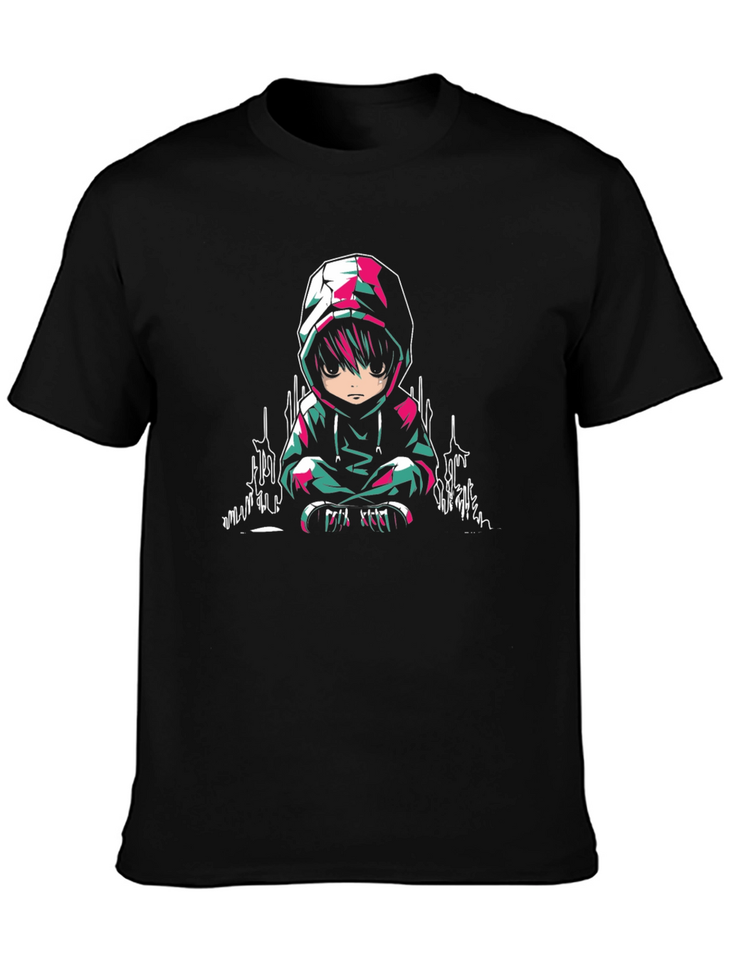 Anime Character Graphic Print Black T-Shirt