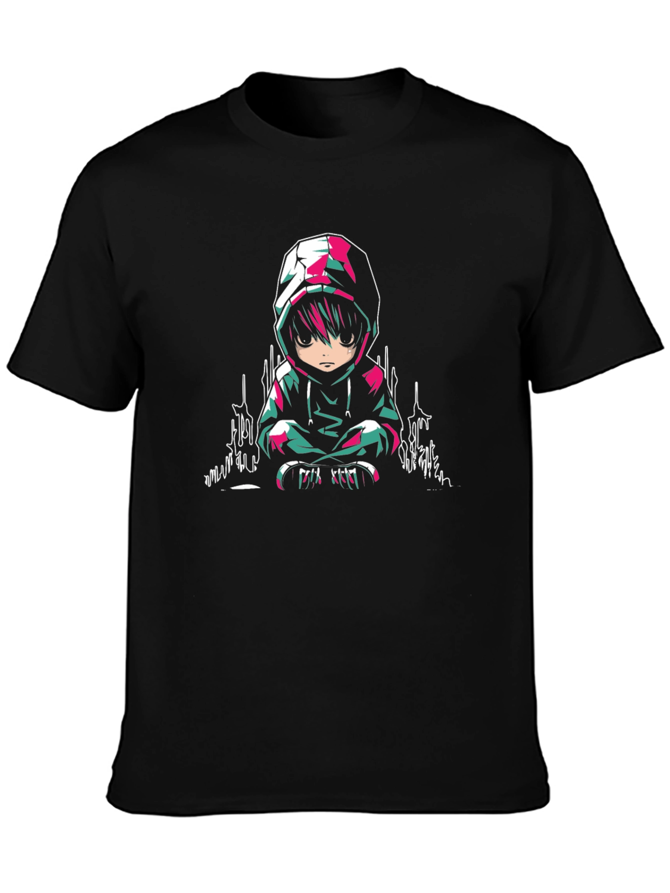 Anime Character Graphic Print Black T-Shirt