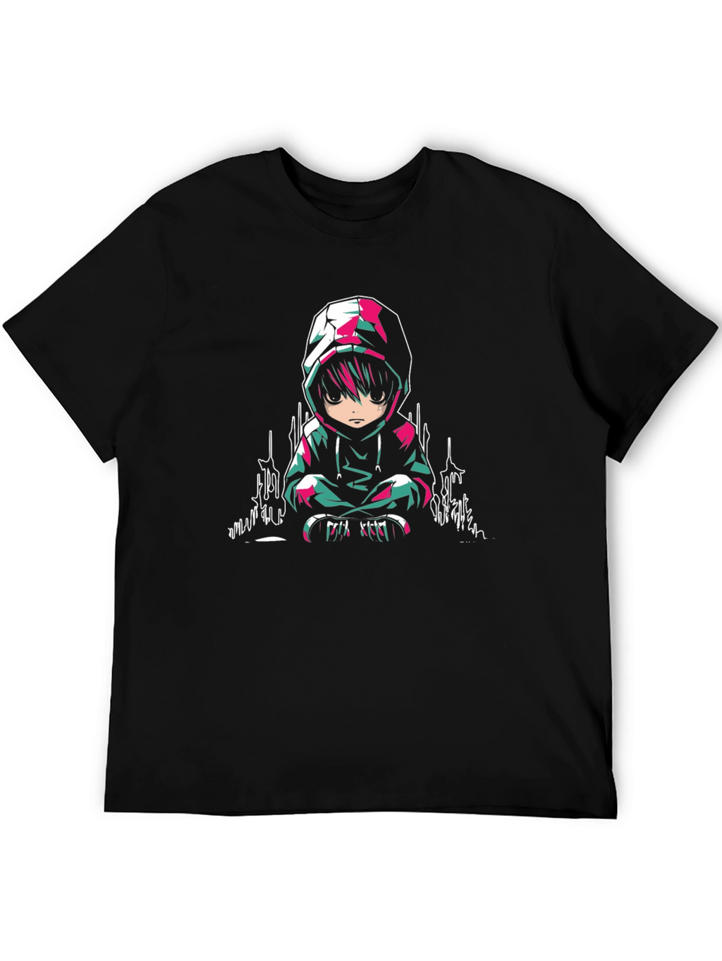 Anime Character Graphic Print Black T-Shirt