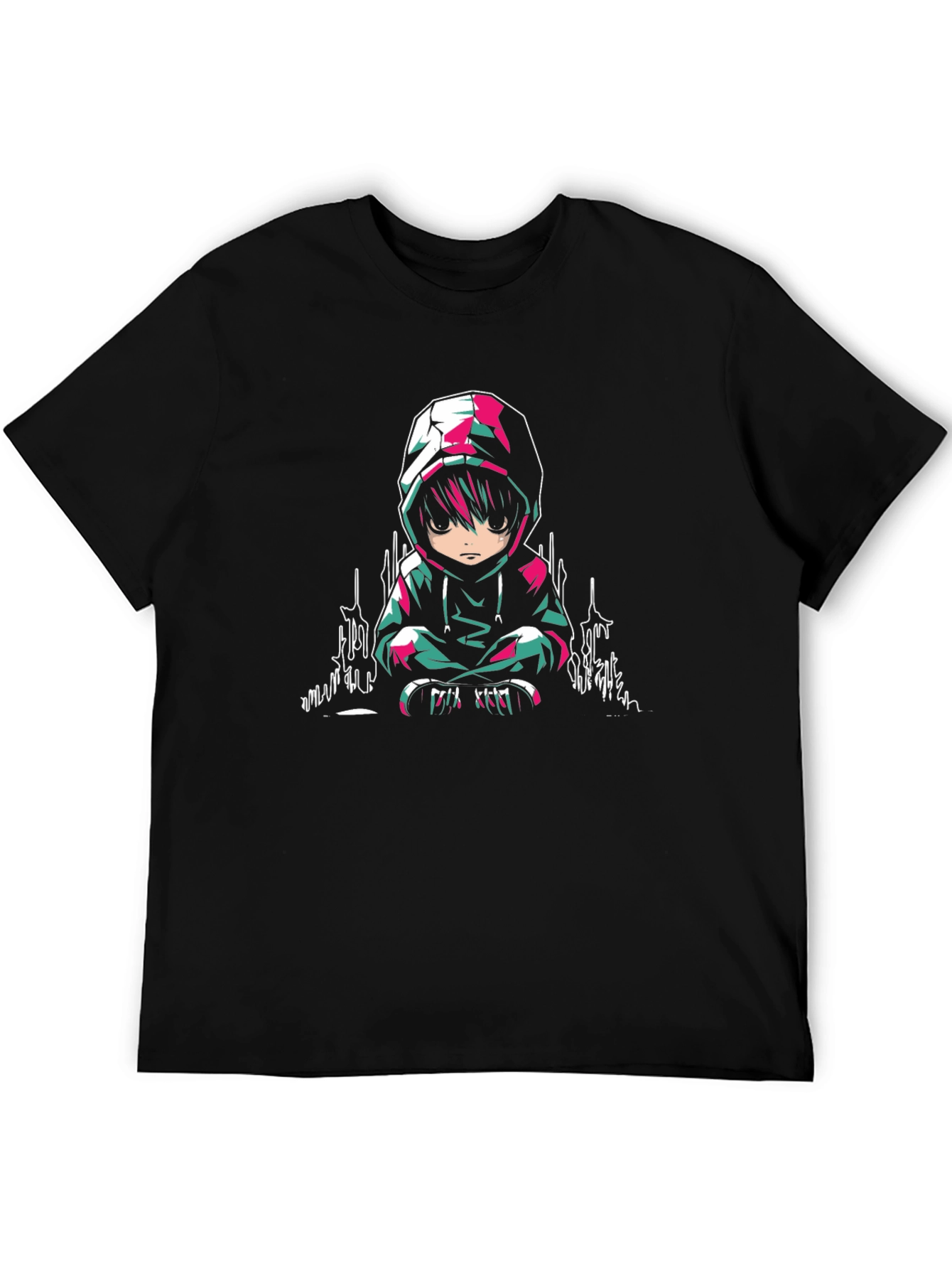 Anime Character Graphic Print Black T-Shirt