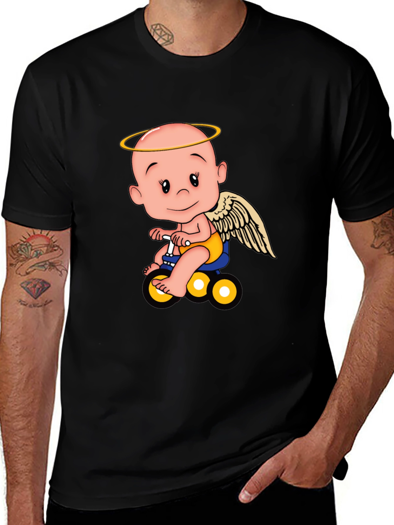 Angel Baby on Bike Graphic Tee - Black