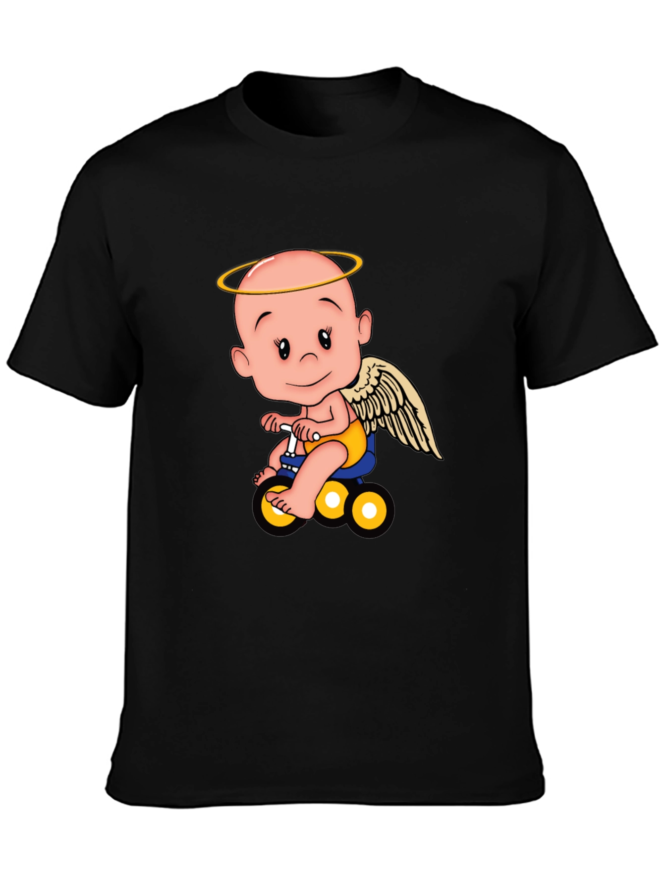 Angel Baby on Bike Graphic Tee - Black