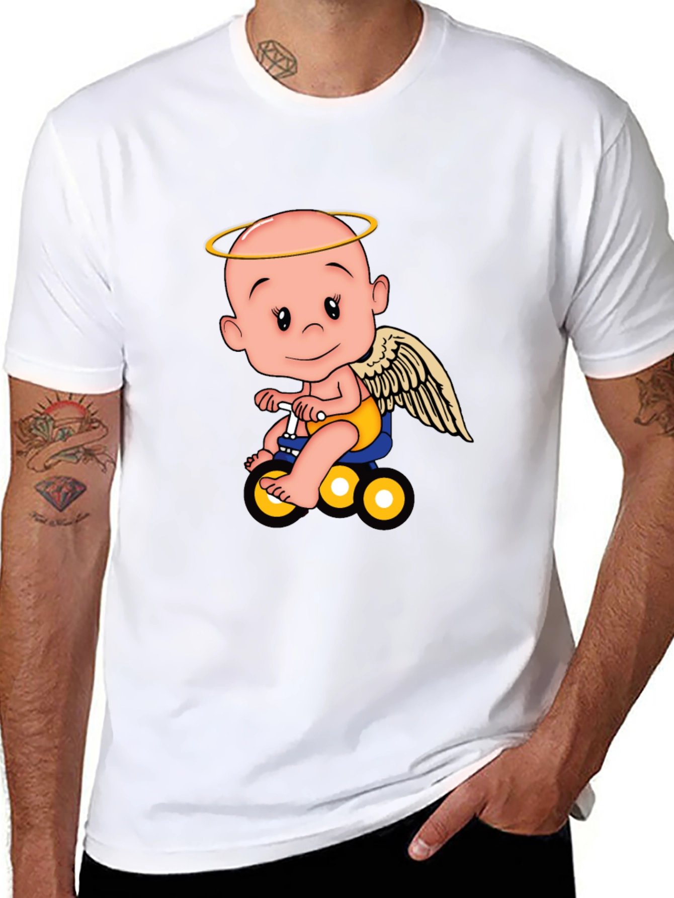 Angel Baby on Bike Graphic Tee - Black