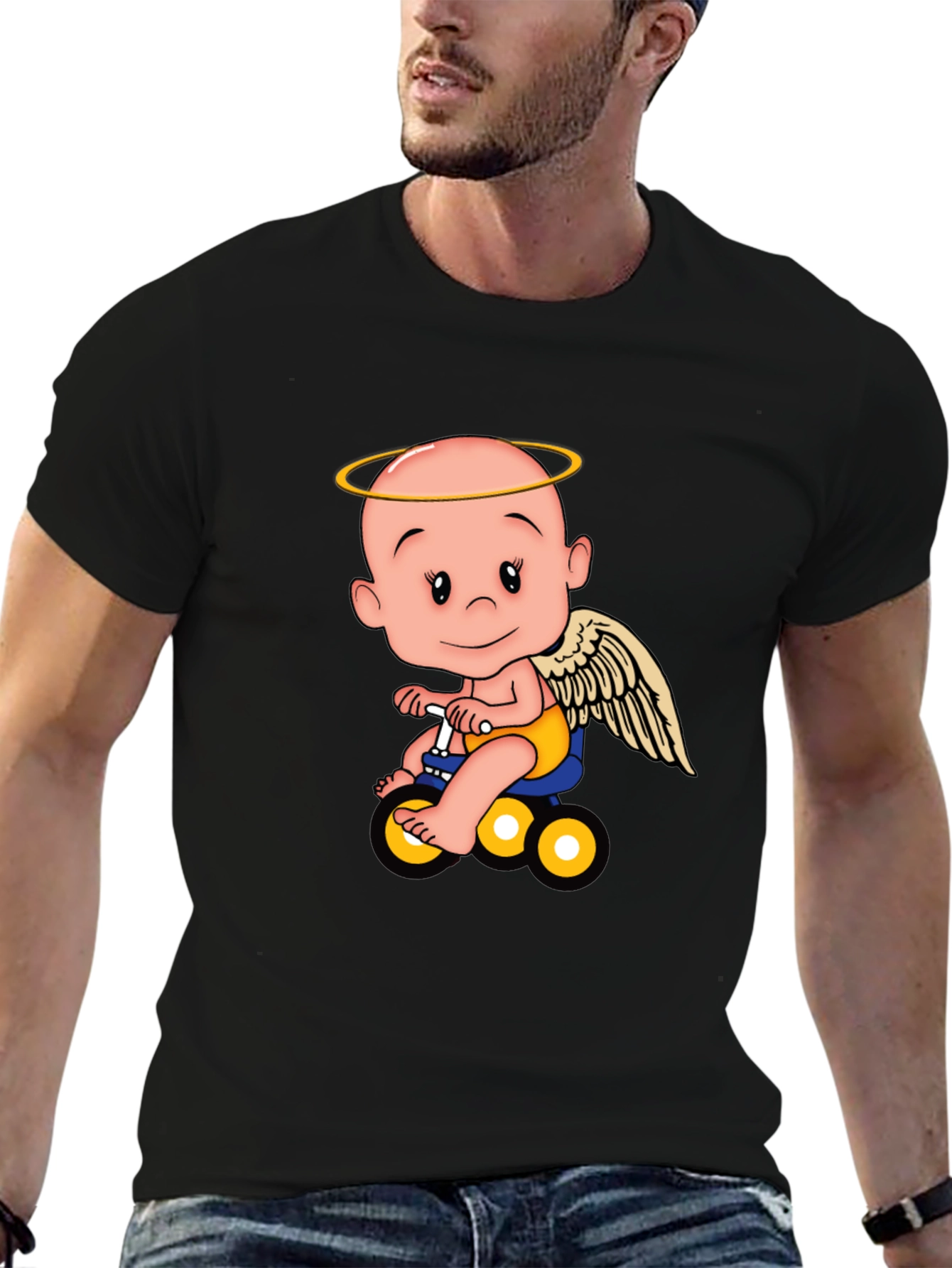 Angel Baby on Bike Graphic Tee - Black