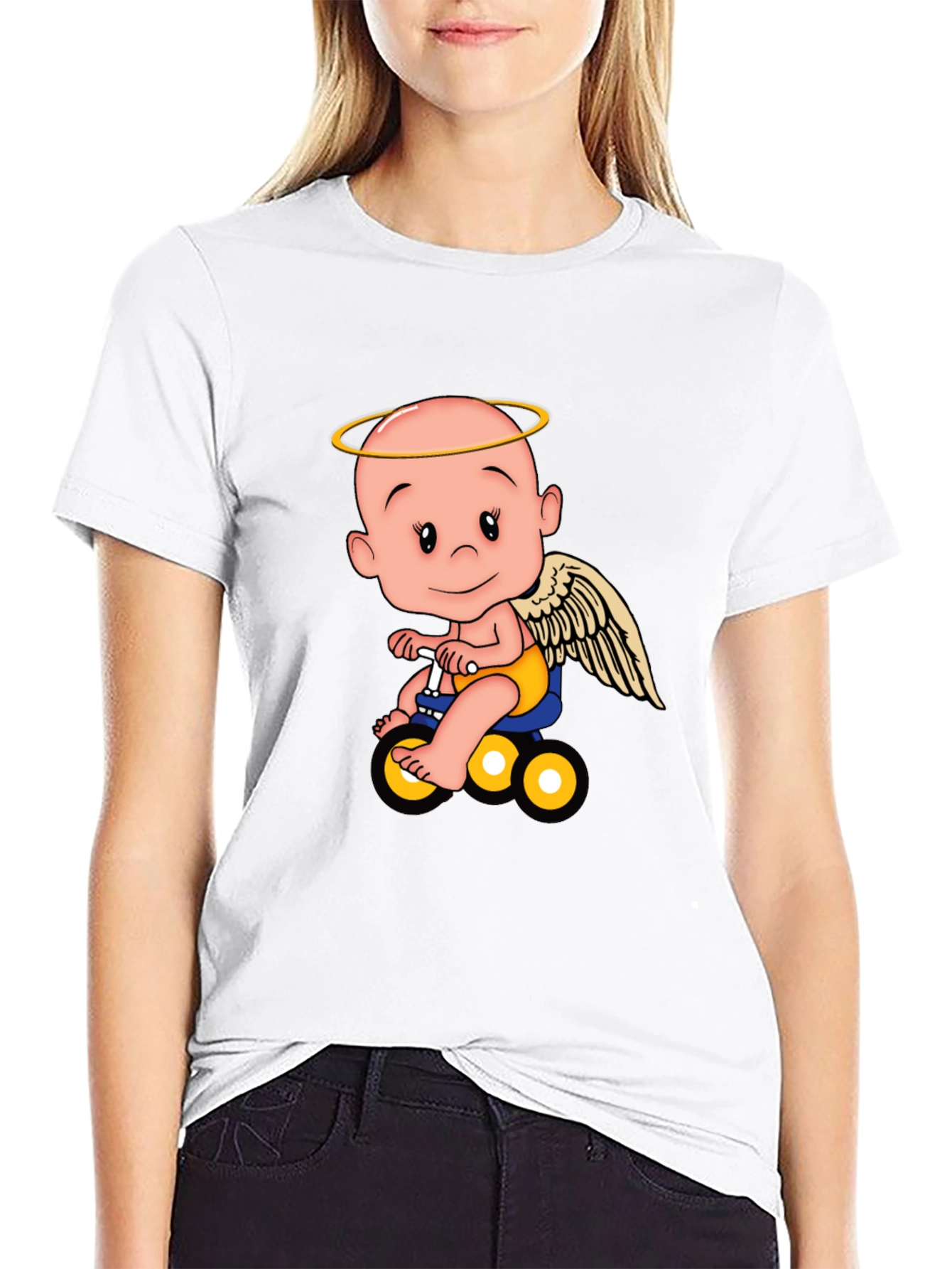 Angel Baby on Bike Graphic Tee - Black