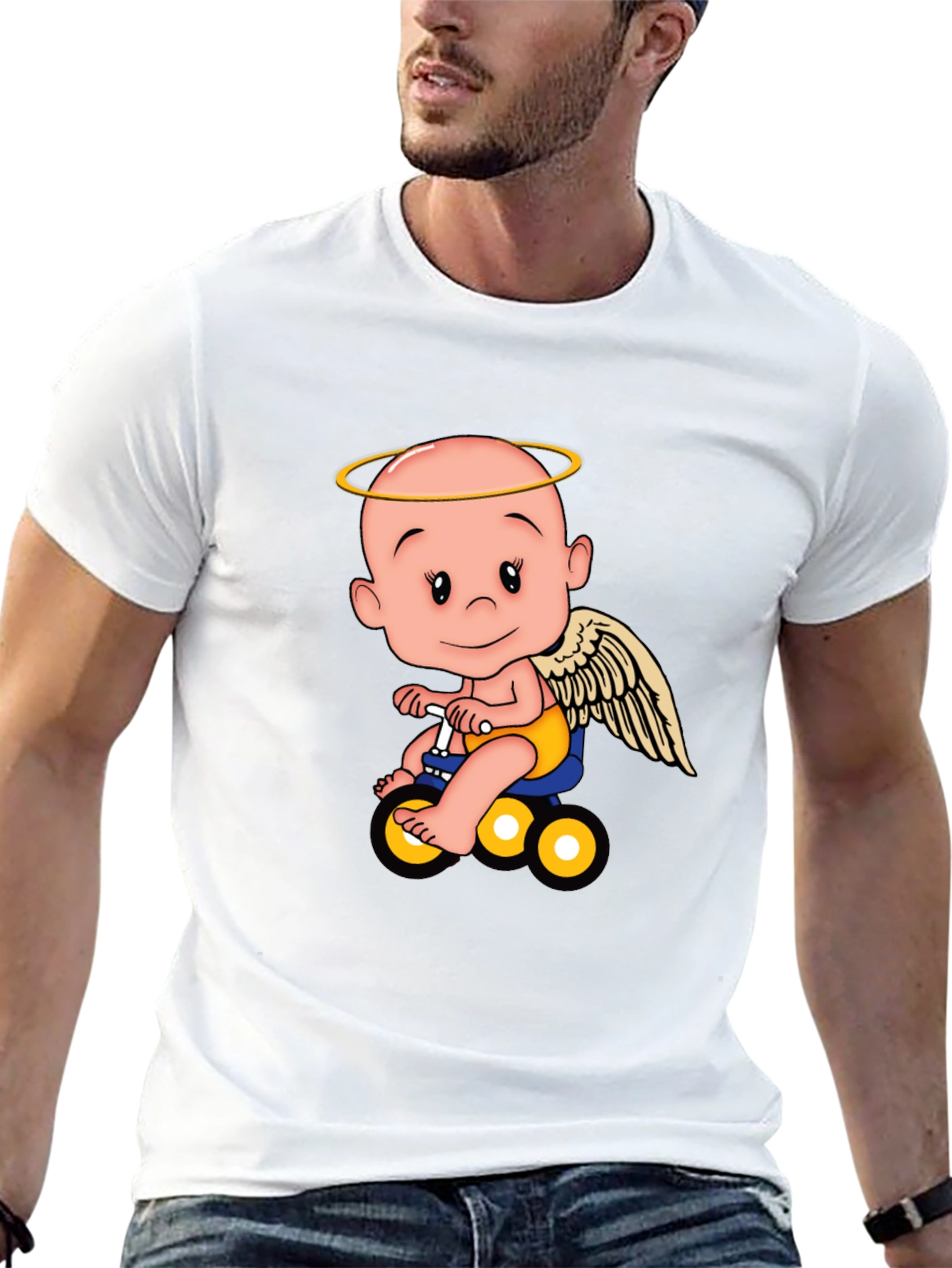 Angel Baby on Bike Graphic Tee - Black