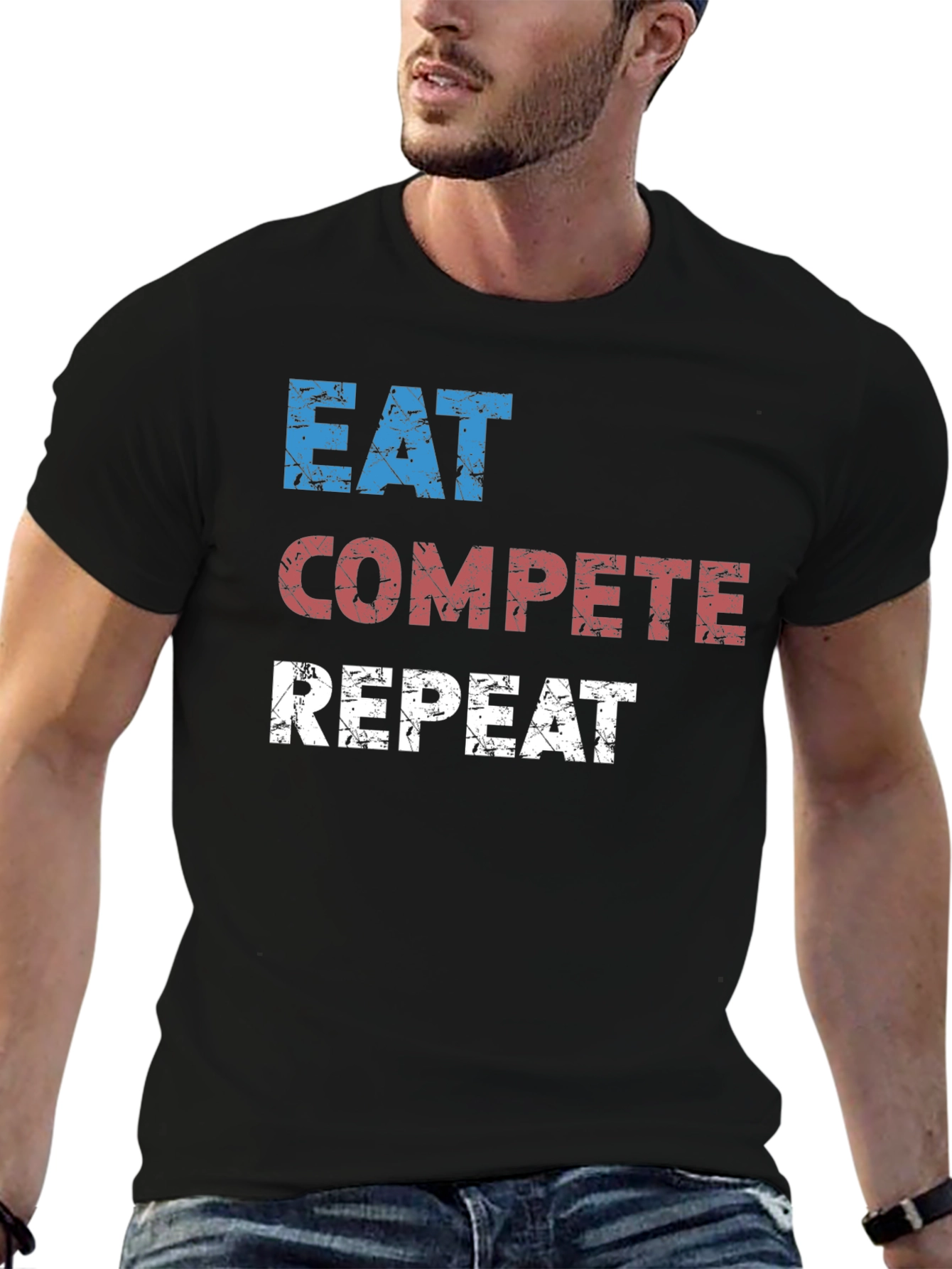 Eat Compete Repeat Graphic Tee - Black Cotton T-Shirt