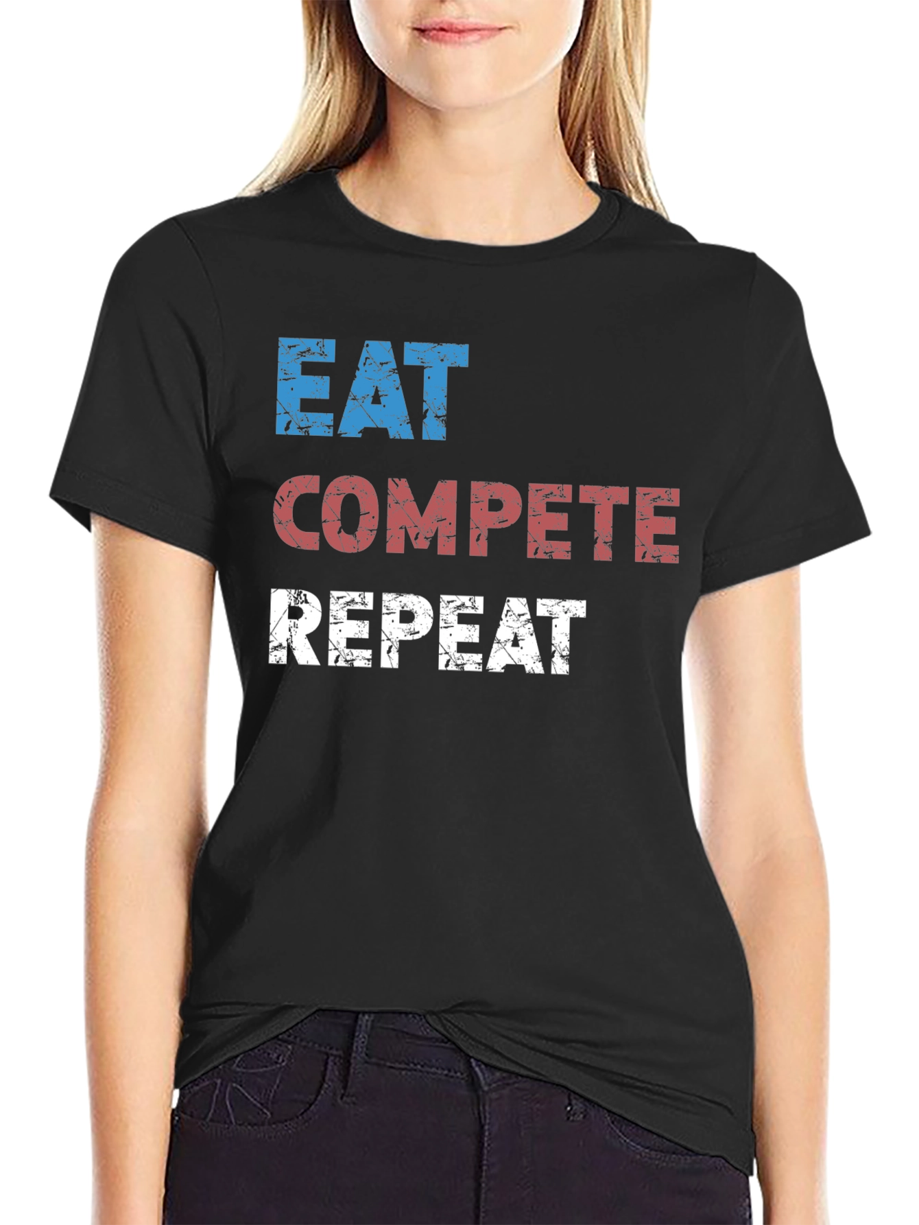 Eat Compete Repeat Graphic Tee - Black Cotton T-Shirt