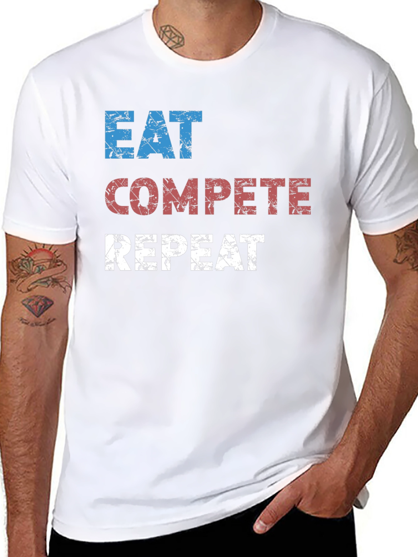 Eat Compete Repeat Graphic Tee - Black Cotton T-Shirt