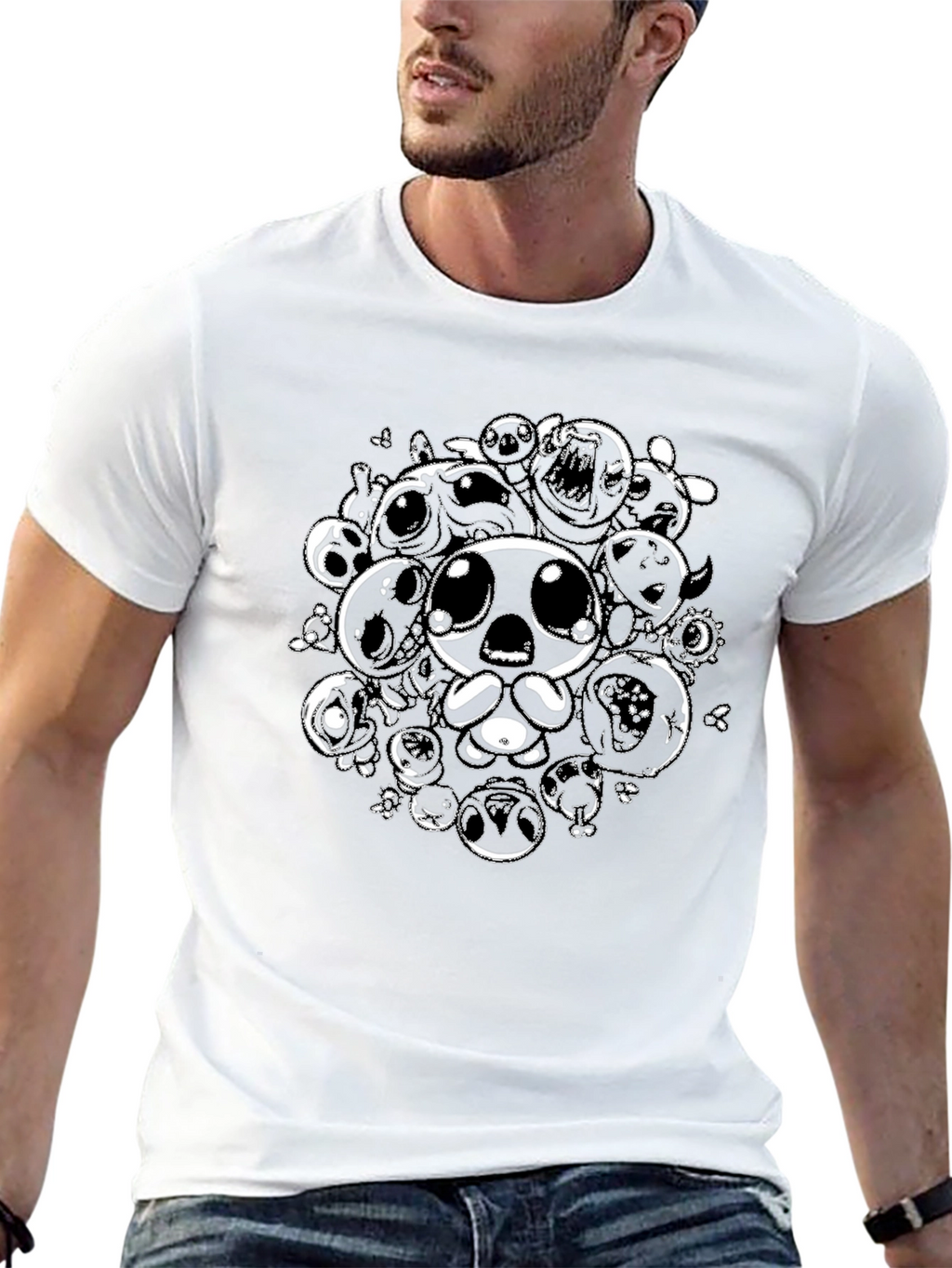 Black Graphic Tee with Isaac Character Design