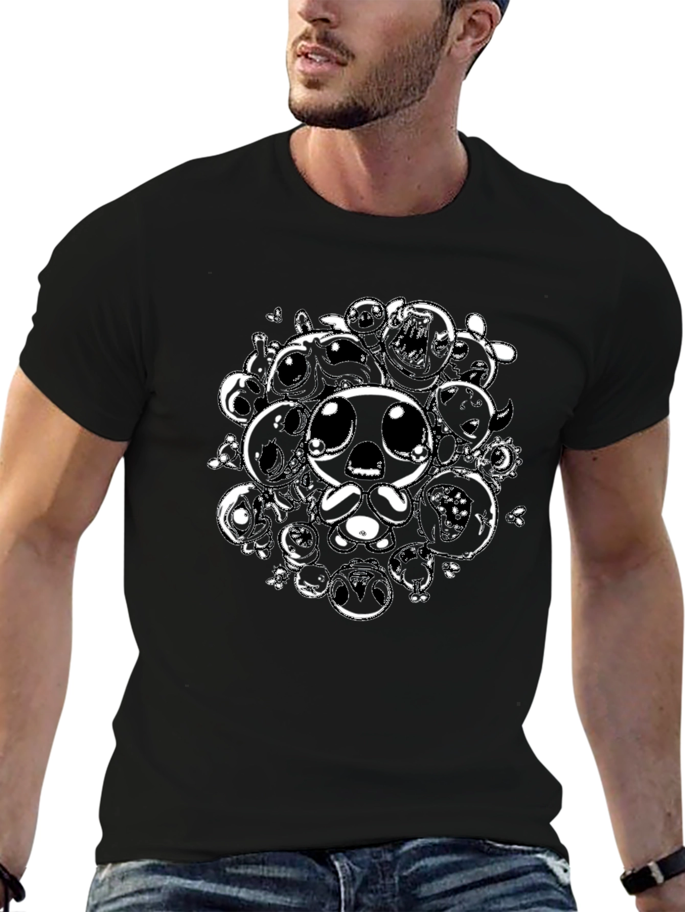 Black Graphic Tee with Isaac Character Design