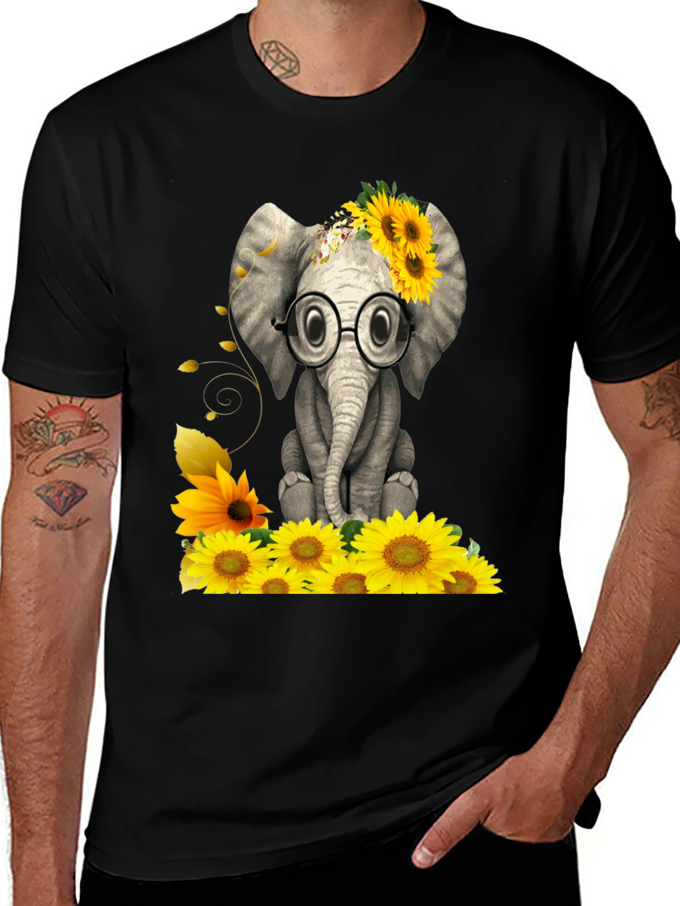 Elephant with Sunflowers Graphic Tee