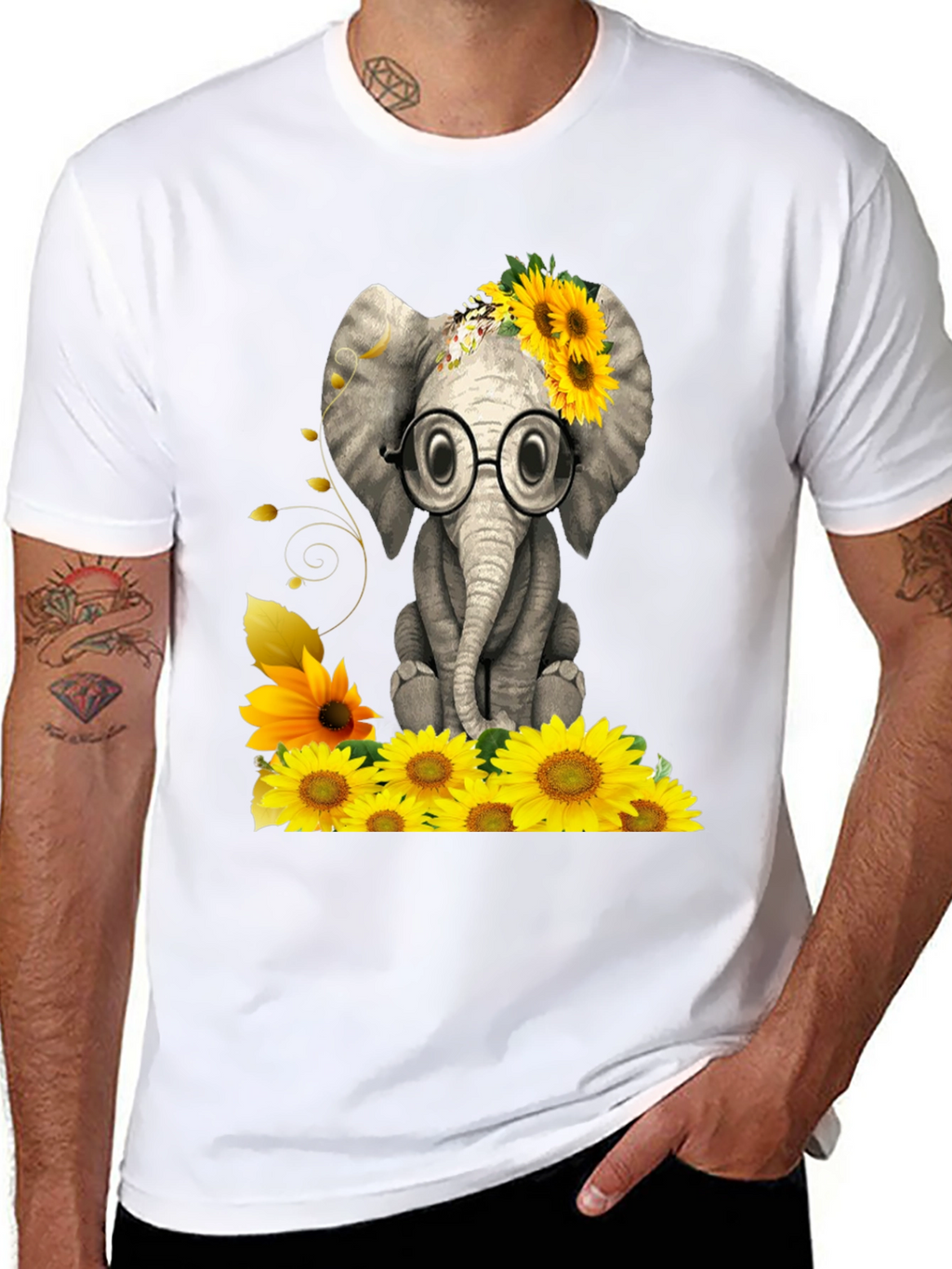 Elephant with Sunflowers Graphic Tee