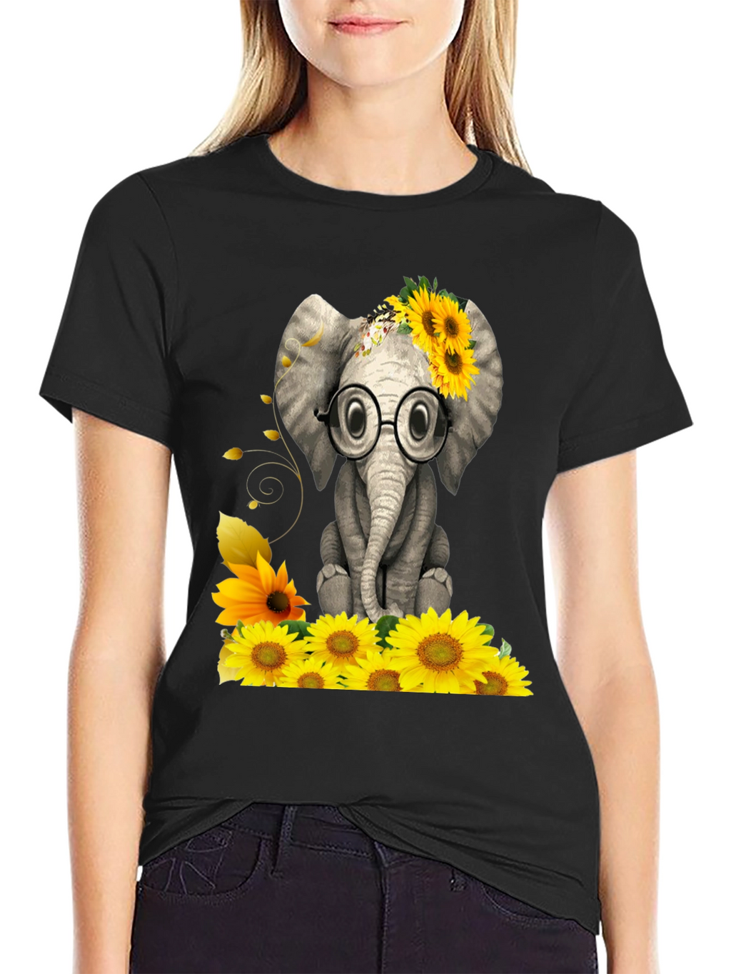 Elephant with Sunflowers Graphic Tee