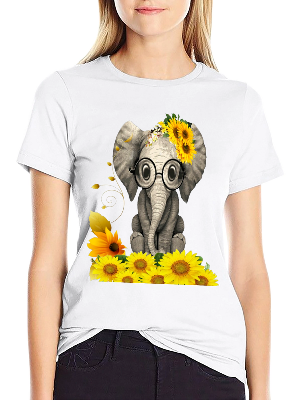 Elephant with Sunflowers Graphic Tee