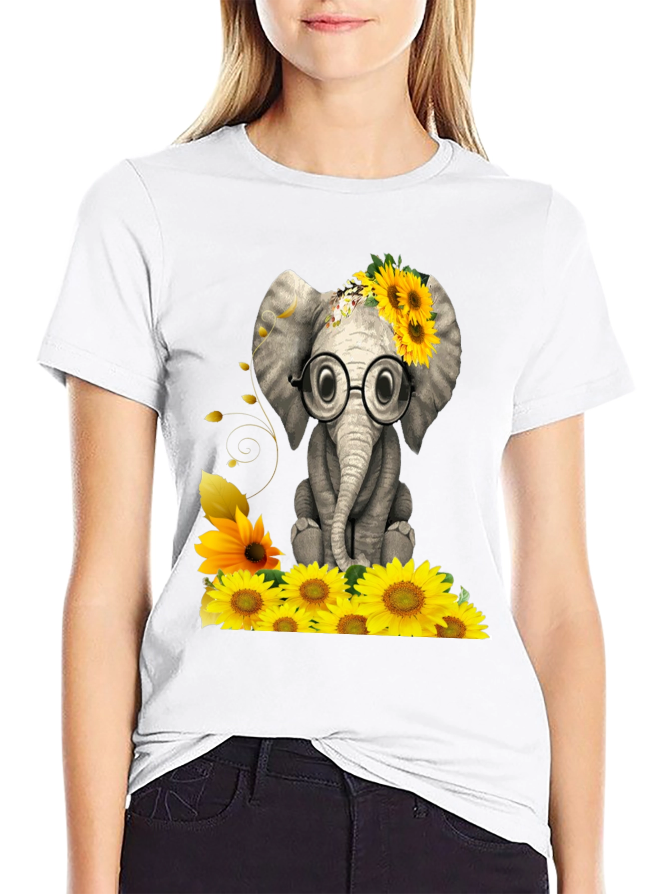 Elephant with Sunflowers Graphic Tee