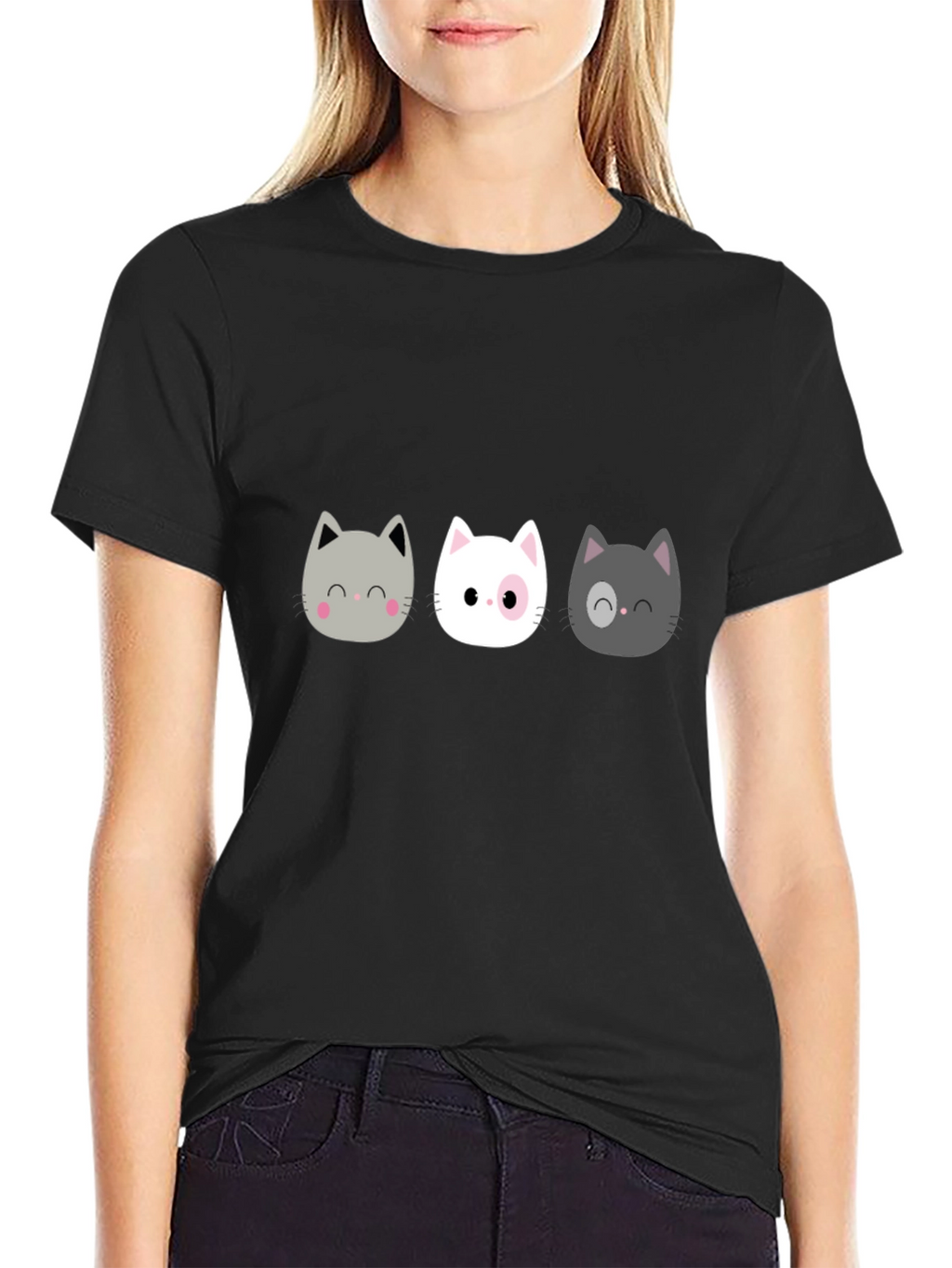 Cute Cats Graphic Black T-Shirt