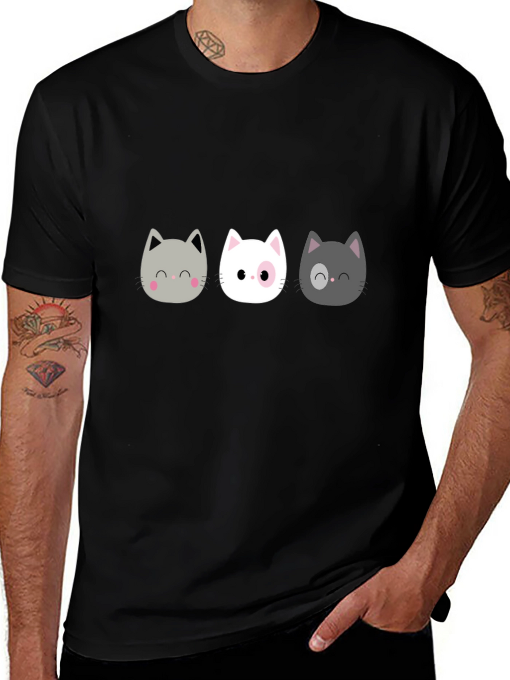 Cute Cats Graphic Black T-Shirt