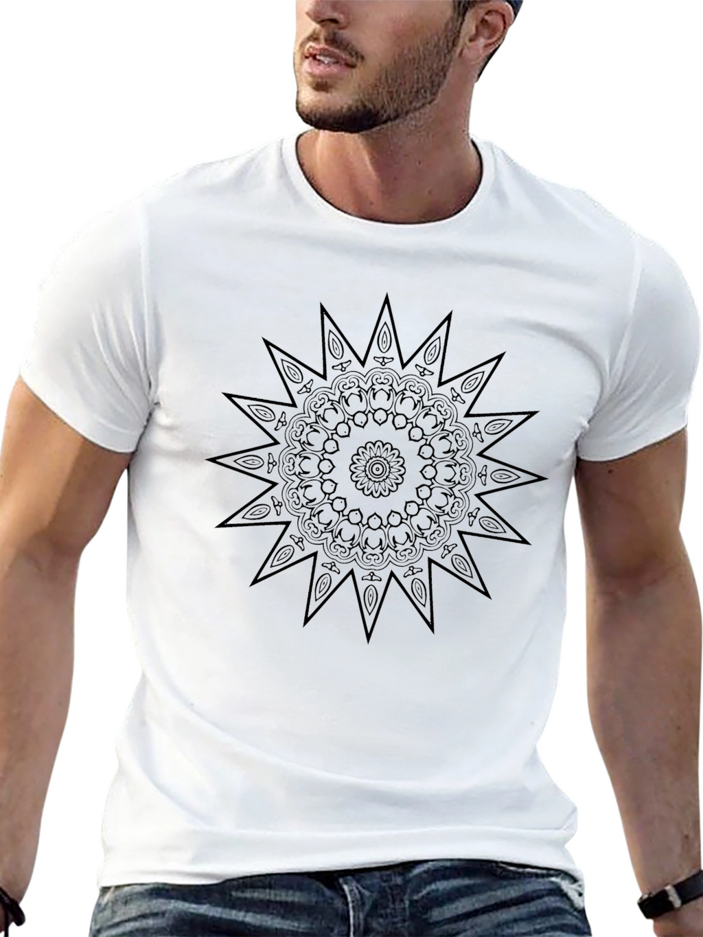 Black Mandala Print Crew Neck T-Shirt