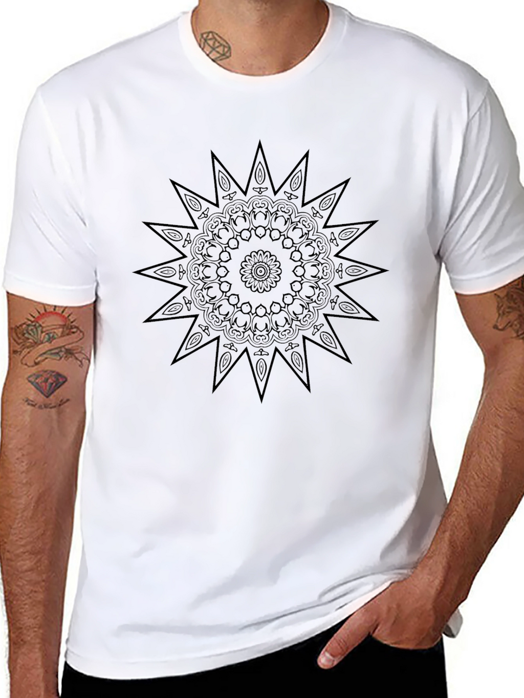 Black Mandala Print Crew Neck T-Shirt