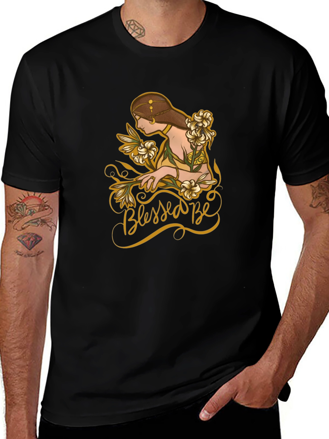 Blessed Be Woman Floral Graphic Black Tee