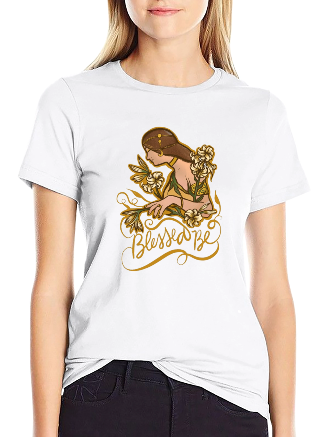 Blessed Be Woman Floral Graphic Black Tee