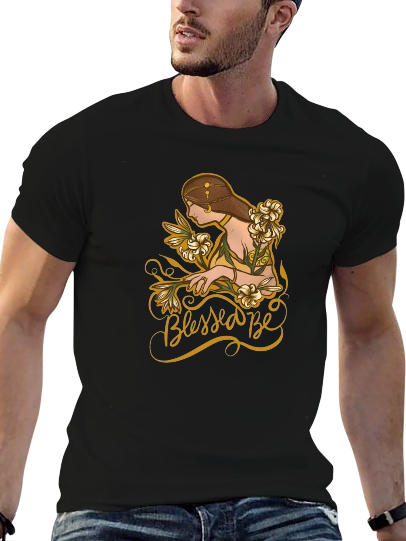 Blessed Be Woman Floral Graphic Black Tee