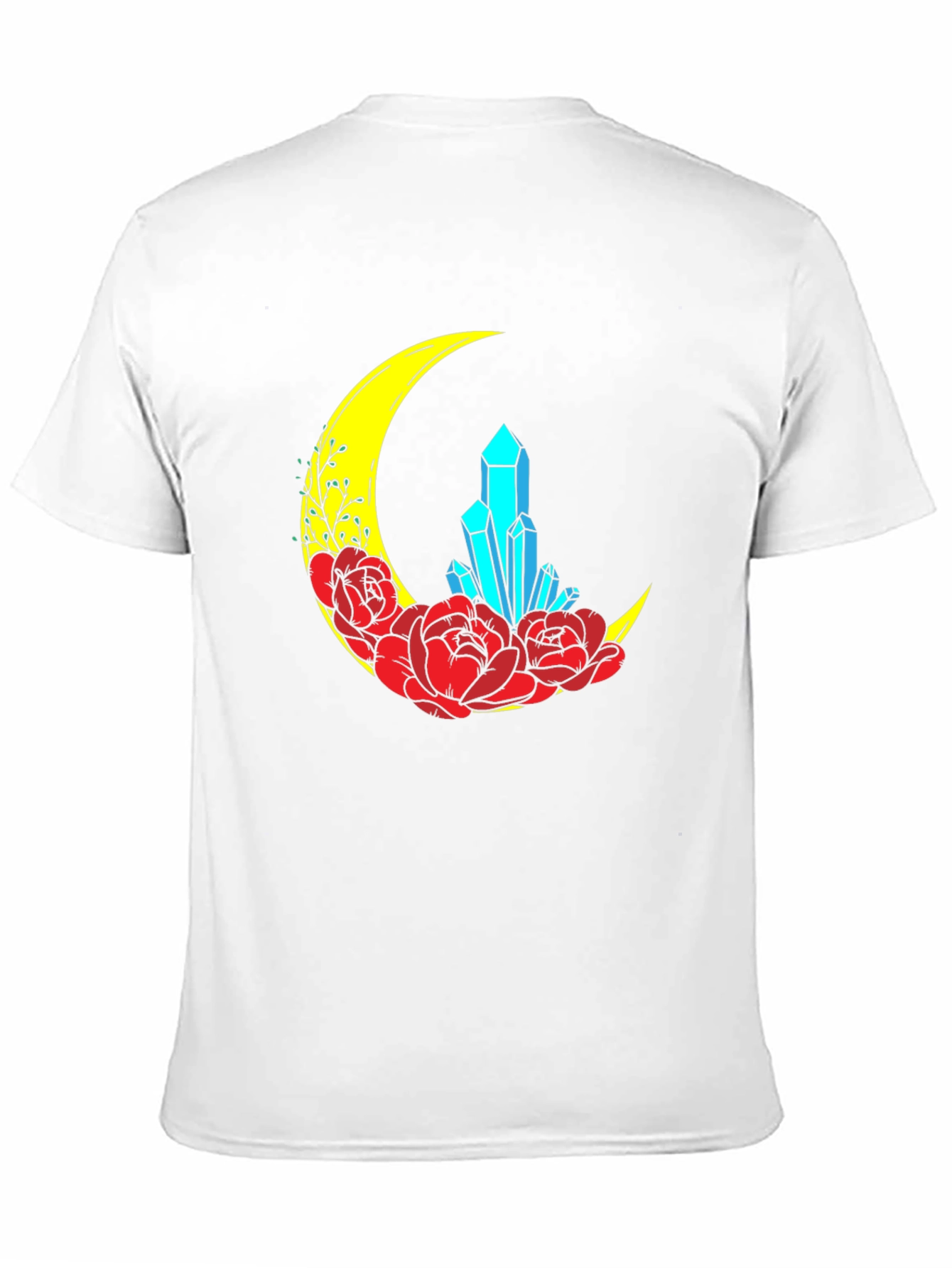 Crescent Moon Crystal and Floral Graphic T-Shirt