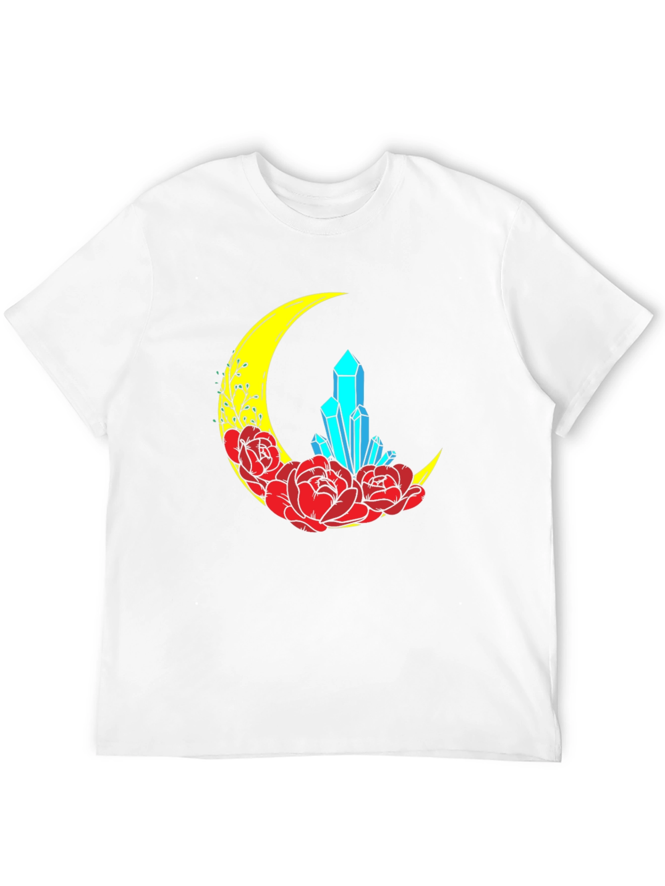 Crescent Moon Crystal and Floral Graphic T-Shirt