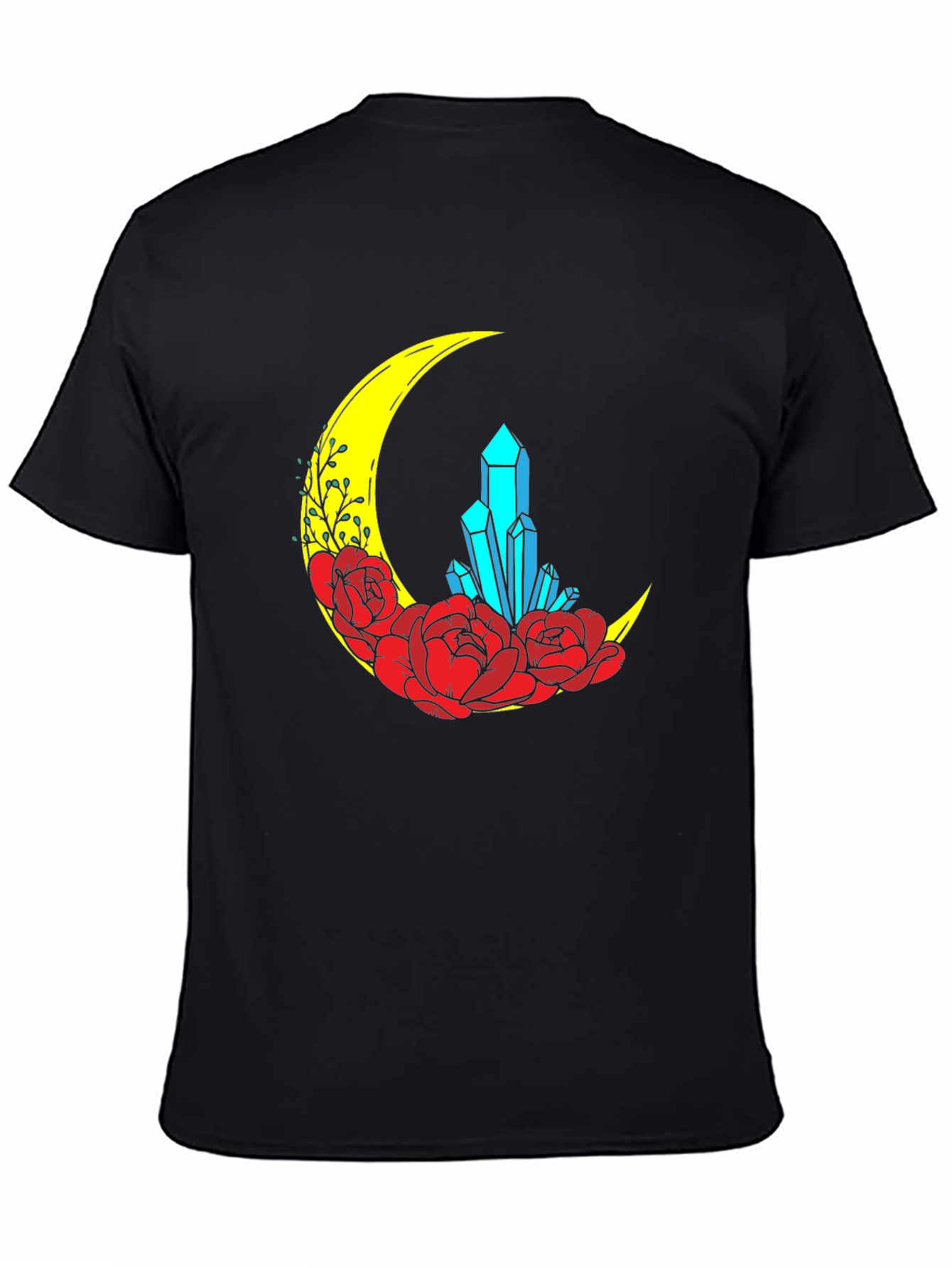 Crescent Moon Crystal and Floral Graphic T-Shirt