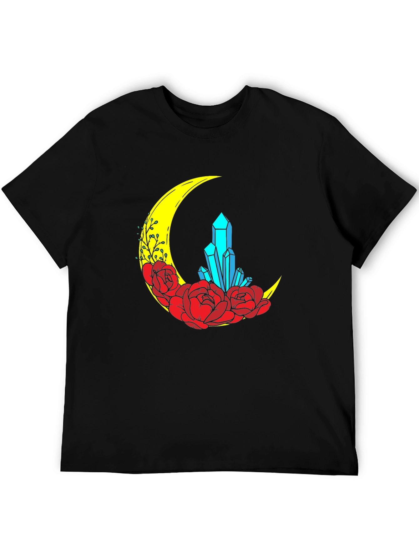 Crescent Moon Crystal and Floral Graphic T-Shirt