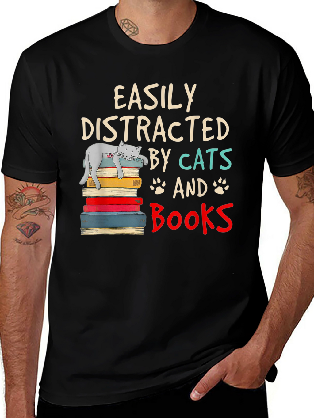 Easily Distracted by Cats and Books T-Shirt