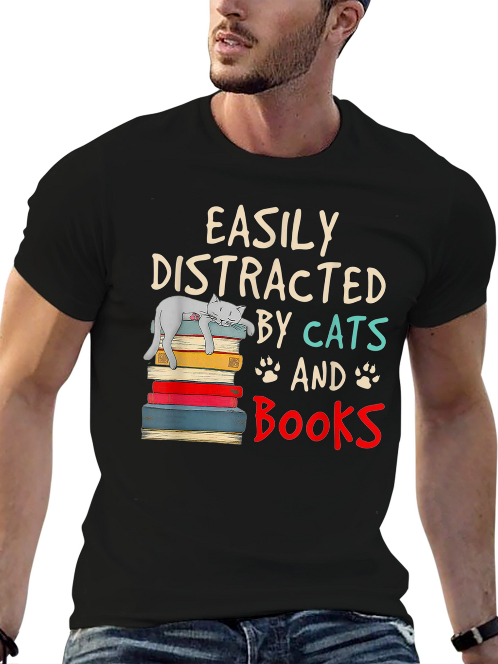 Easily Distracted by Cats and Books T-Shirt
