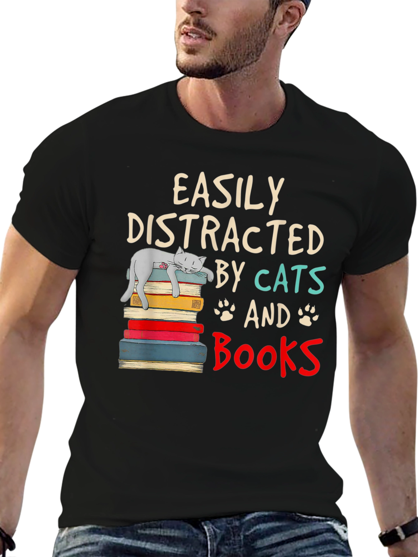 Easily Distracted by Cats and Books T-Shirt