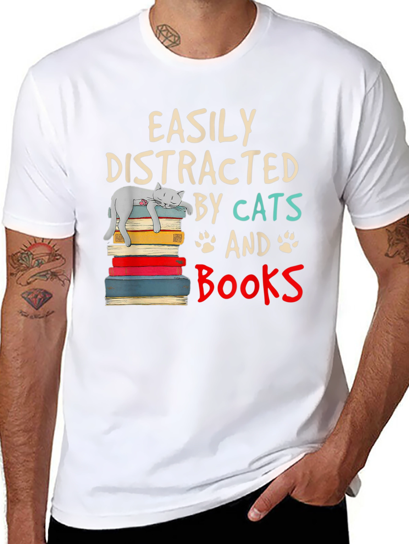 Easily Distracted by Cats and Books T-Shirt