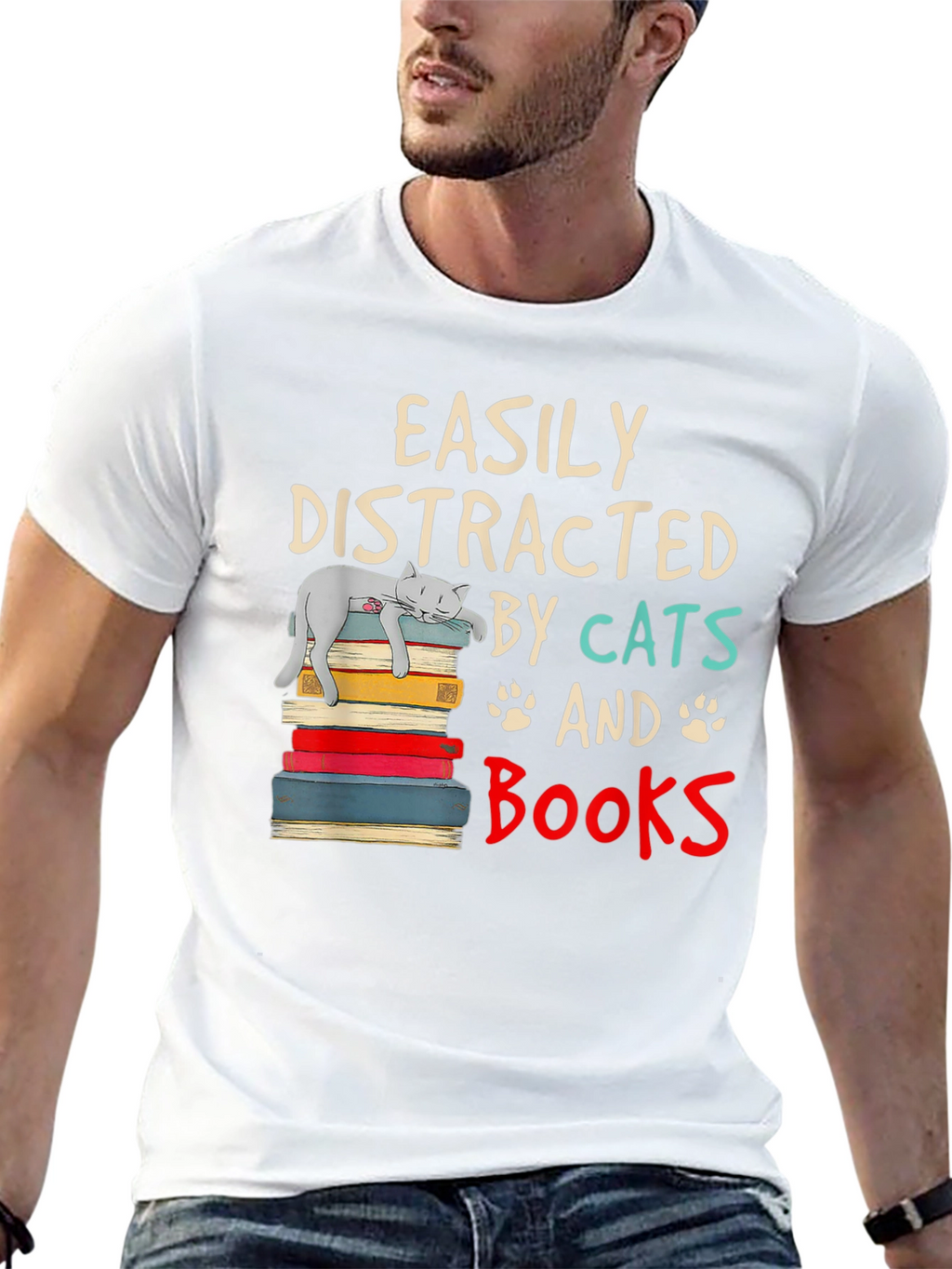 Easily Distracted by Cats and Books T-Shirt