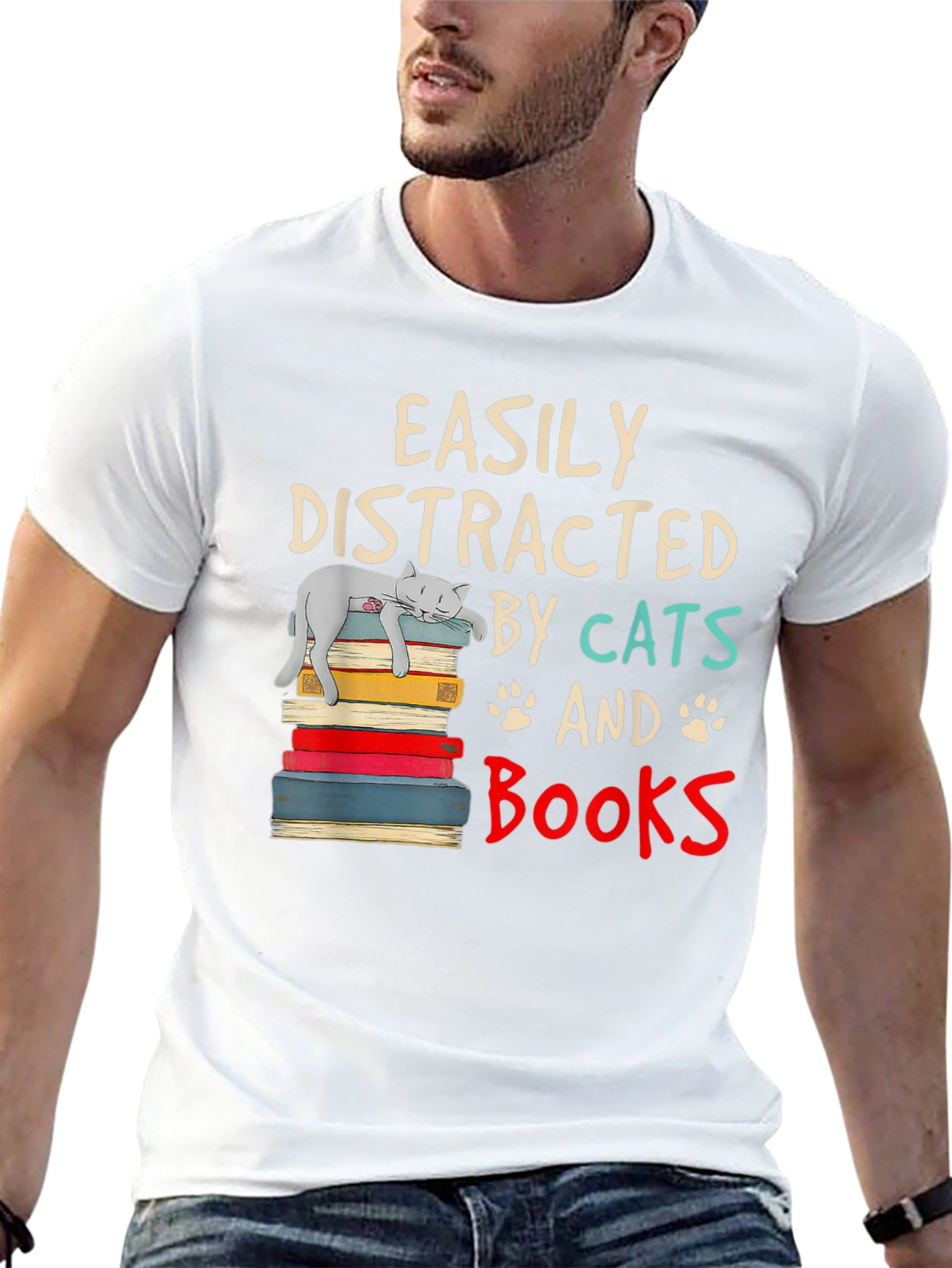 Easily Distracted by Cats and Books T-Shirt