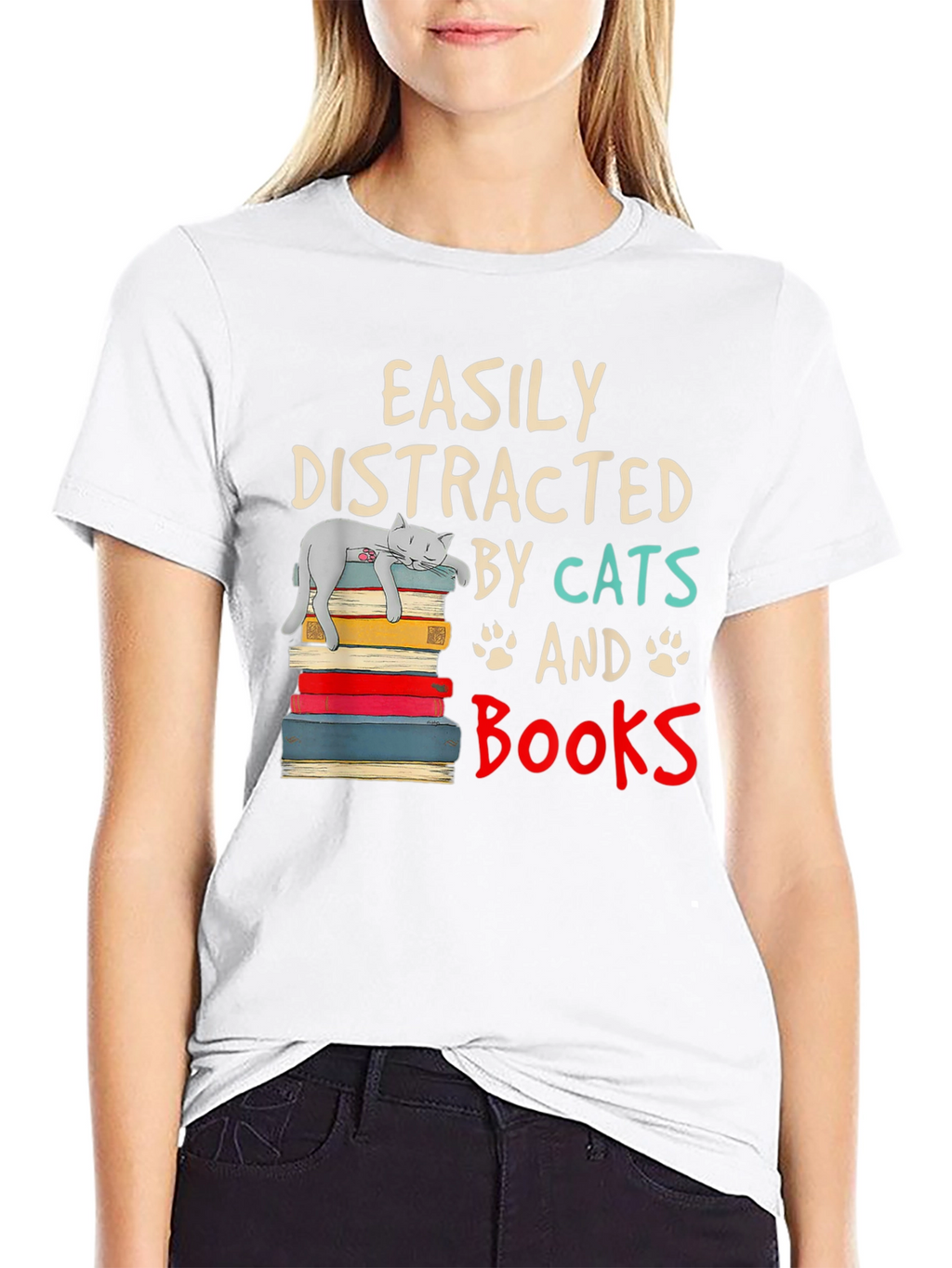 Easily Distracted by Cats and Books T-Shirt