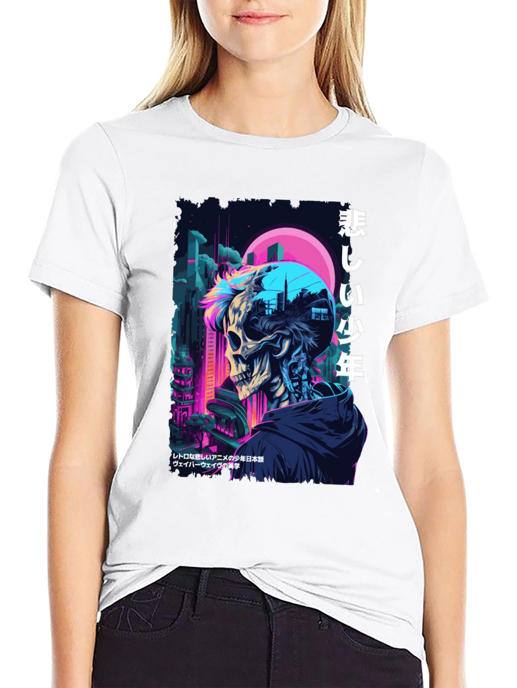 Cyberpunk Skull Graphic Tee - Anime Style