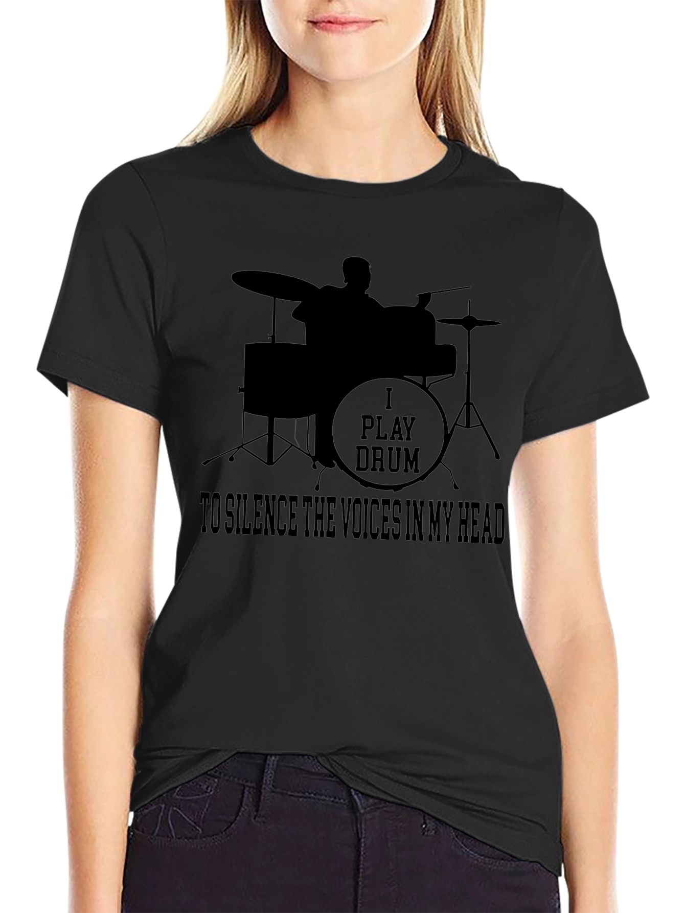 Drummer T-Shirt: I Play Drums To Silence The Voices