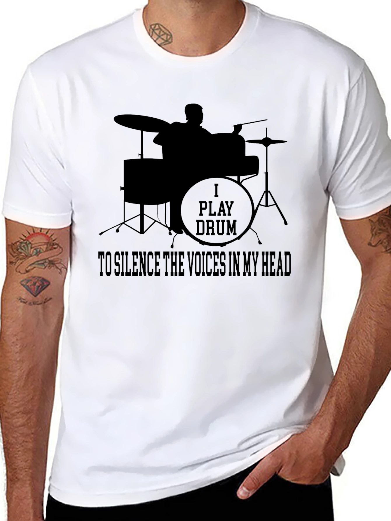 Drummer T-Shirt: I Play Drums To Silence The Voices