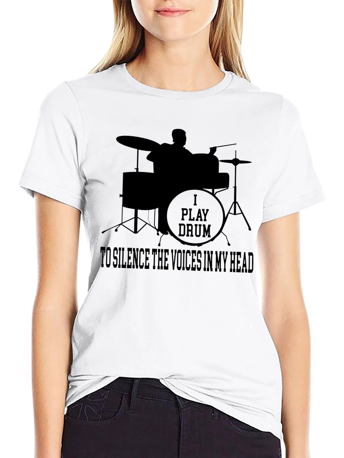 Drummer T-Shirt: I Play Drums To Silence The Voices