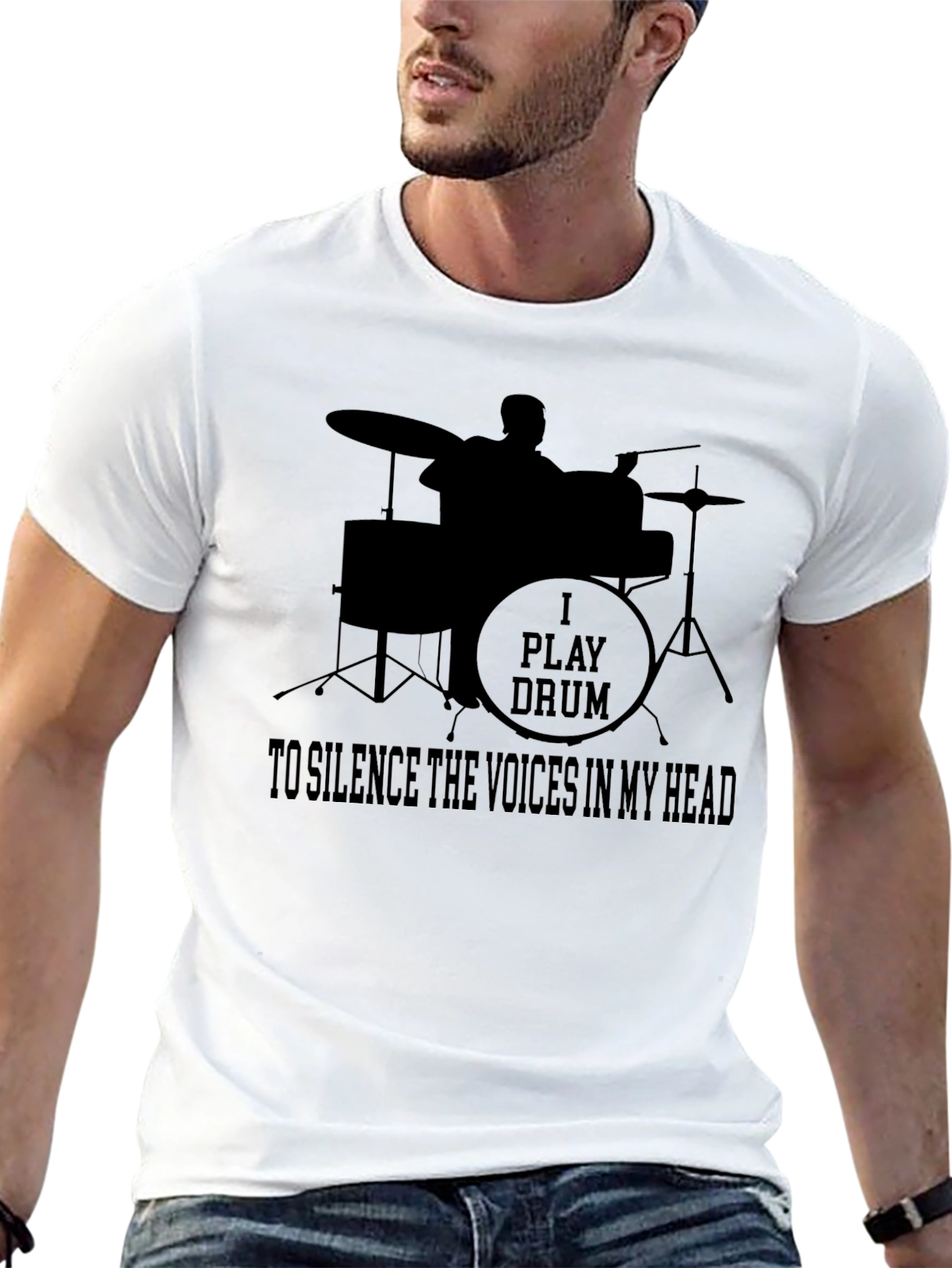 Drummer T-Shirt: I Play Drums To Silence The Voices