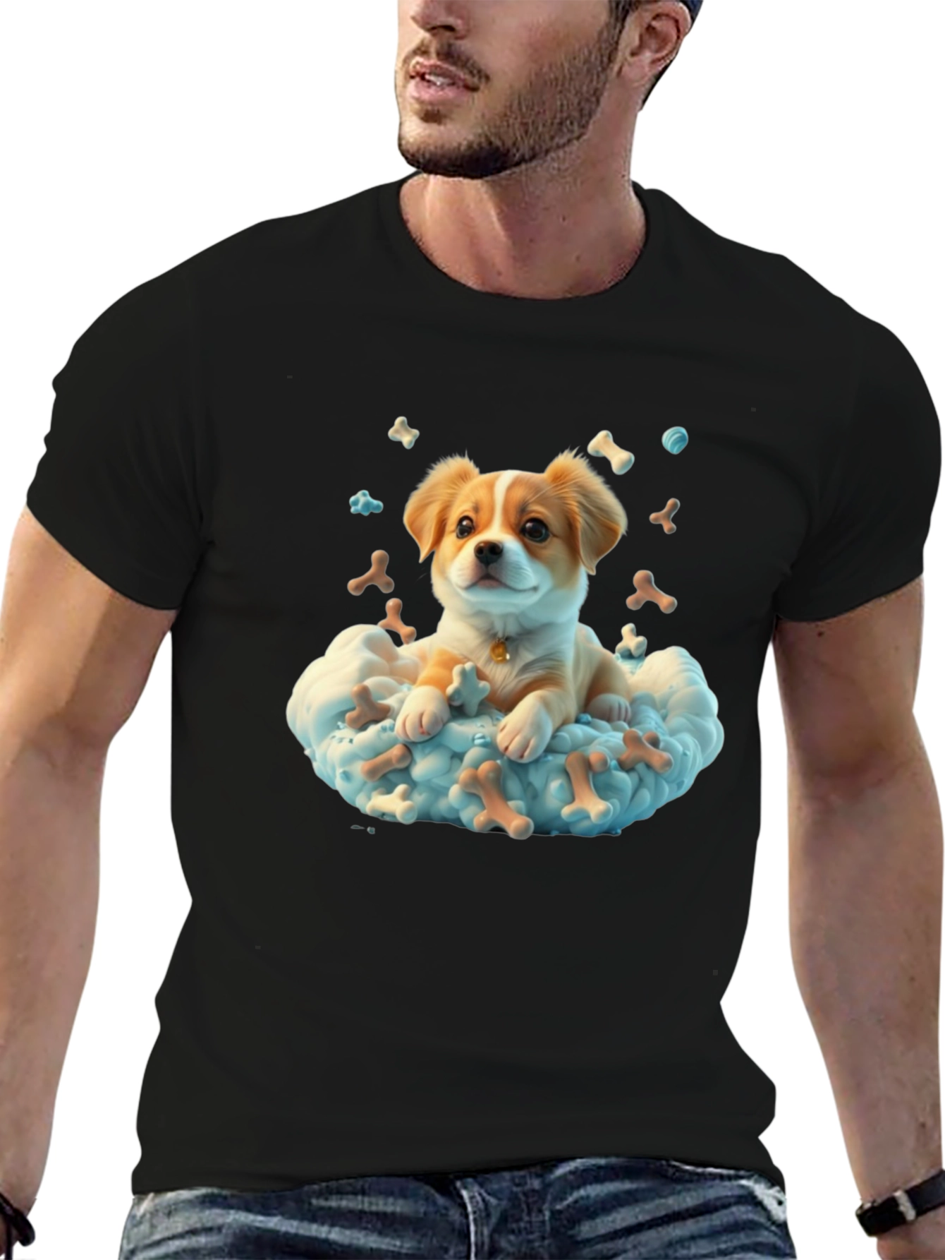 Cute Dog in Cloud T-Shirt - Bone Heaven Design