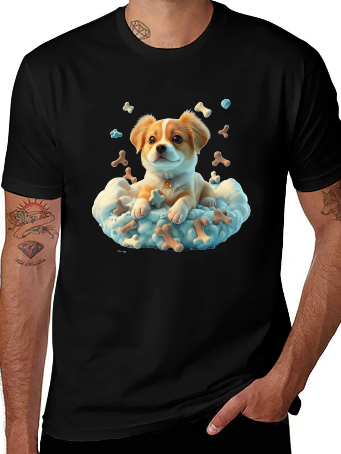 Cute Dog in Cloud T-Shirt - Bone Heaven Design