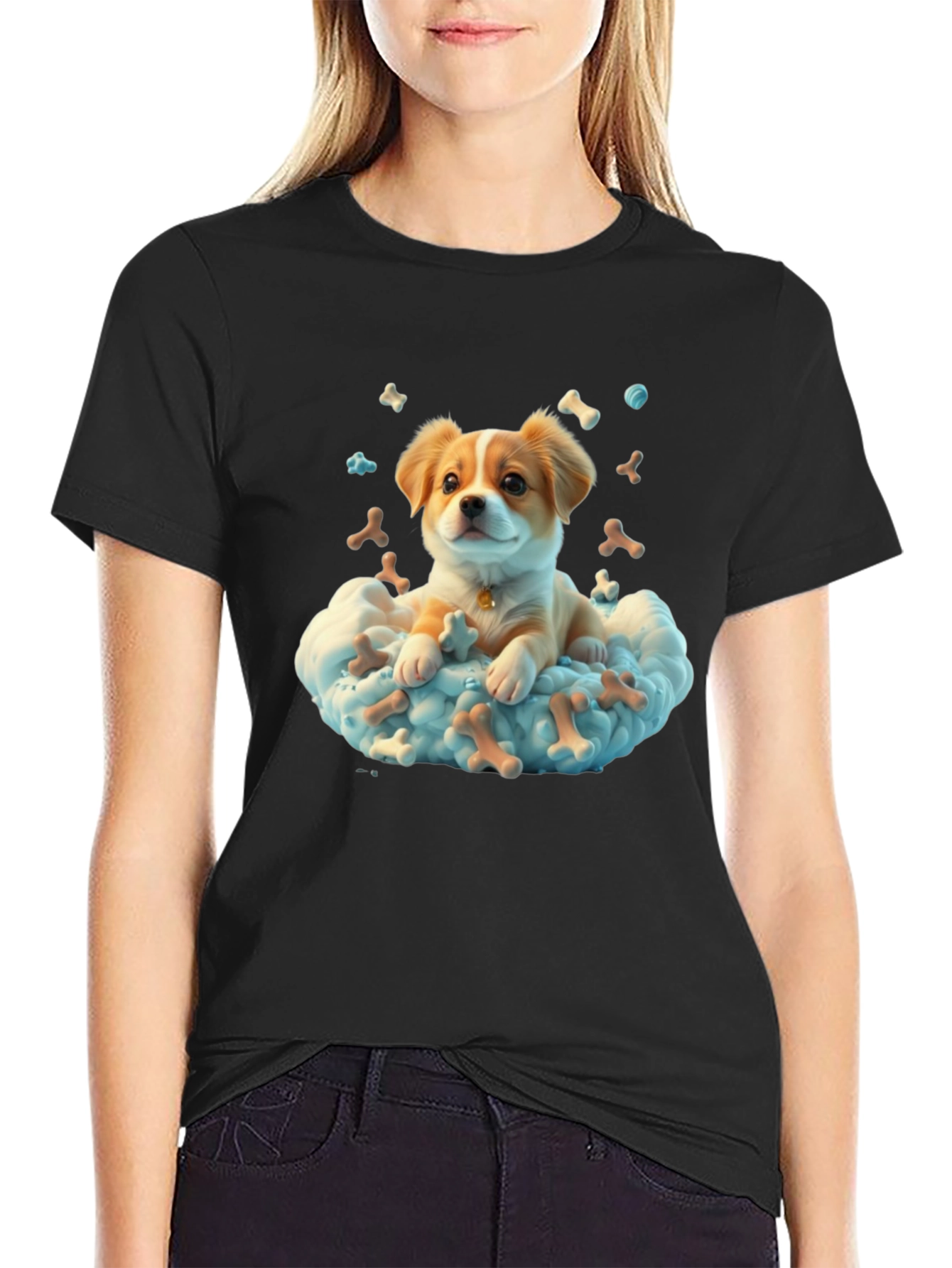 Cute Dog in Cloud T-Shirt - Bone Heaven Design