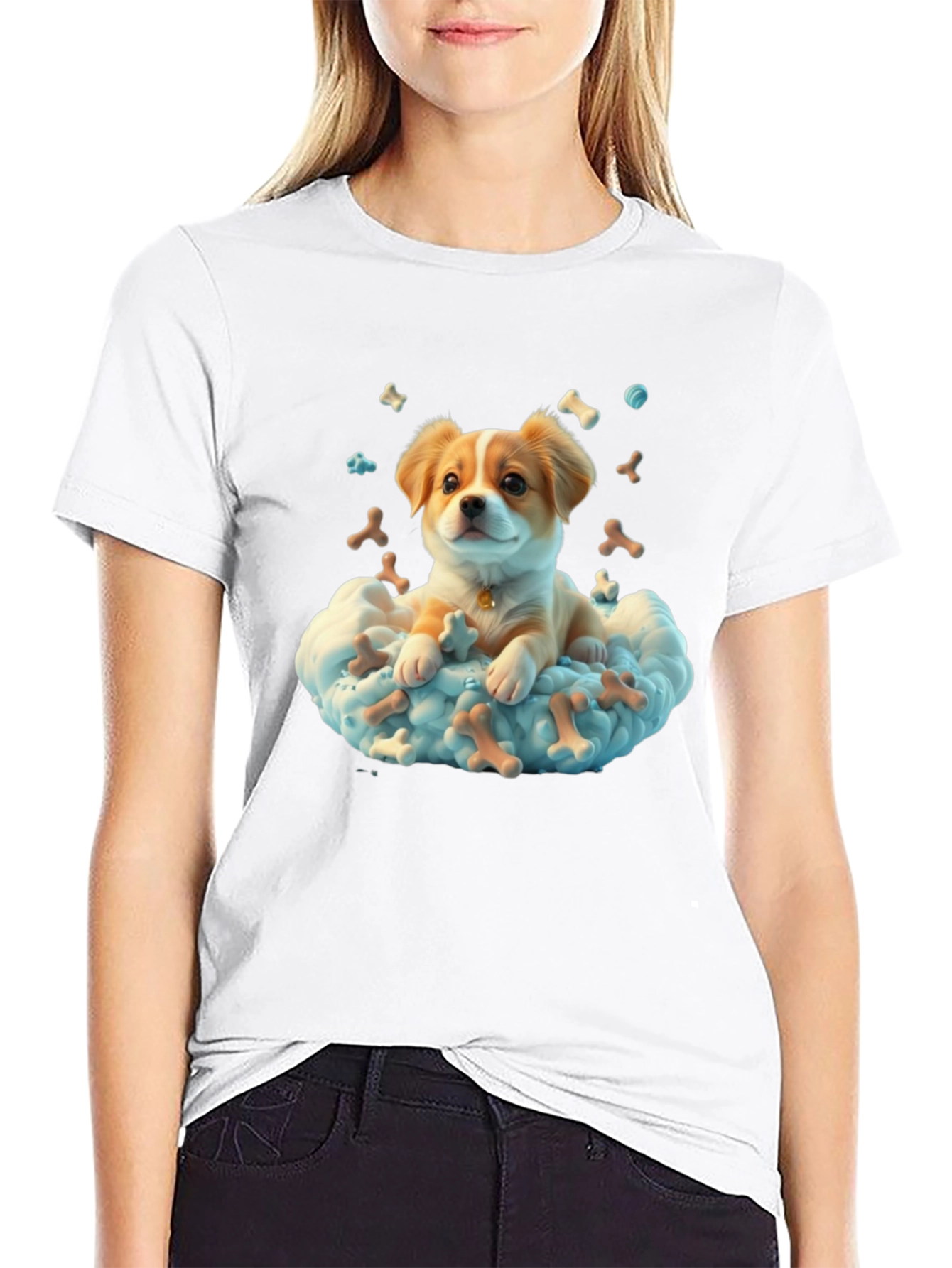 Cute Dog in Cloud T-Shirt - Bone Heaven Design