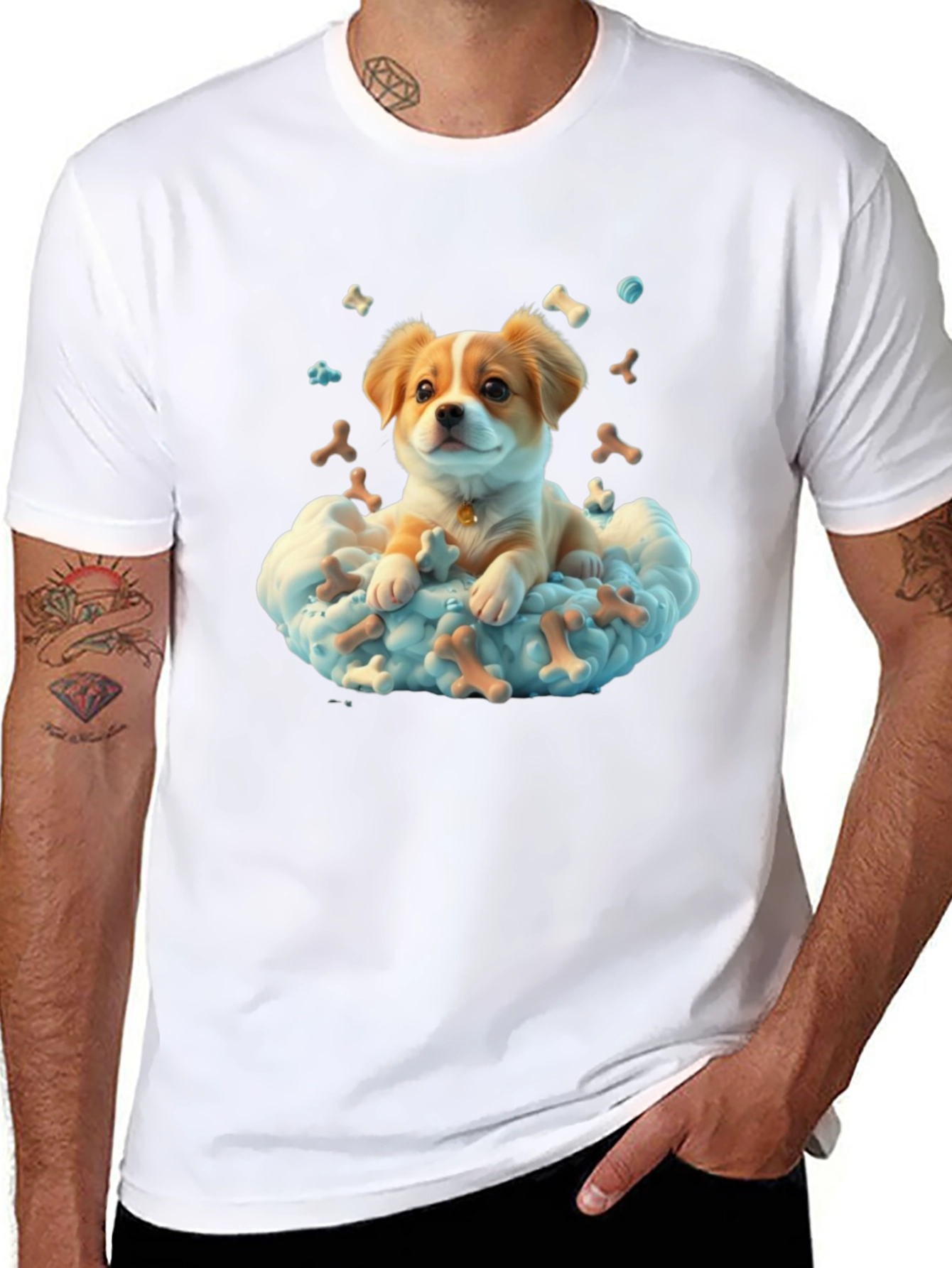 Cute Dog in Cloud T-Shirt - Bone Heaven Design