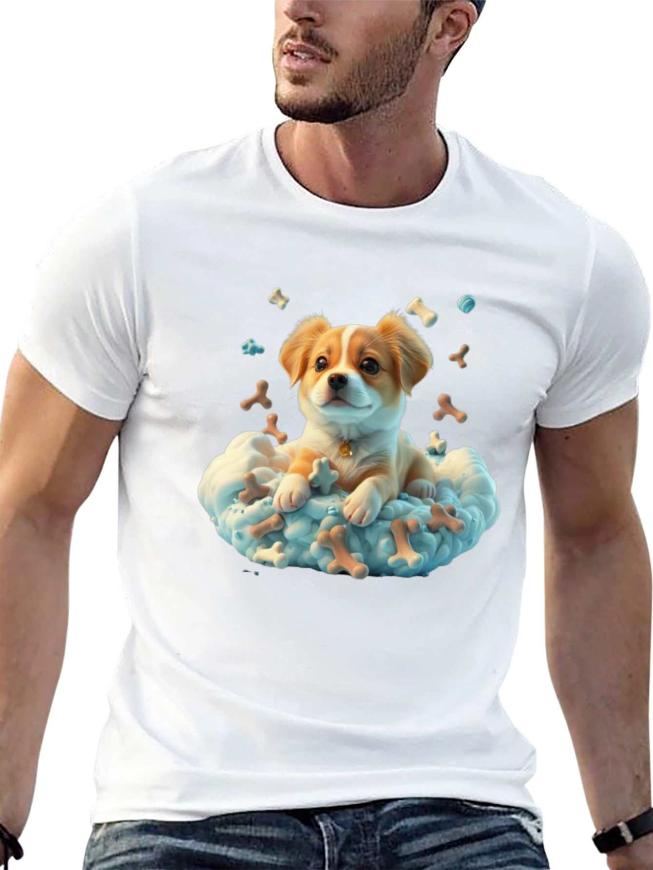 Cute Dog in Cloud T-Shirt - Bone Heaven Design